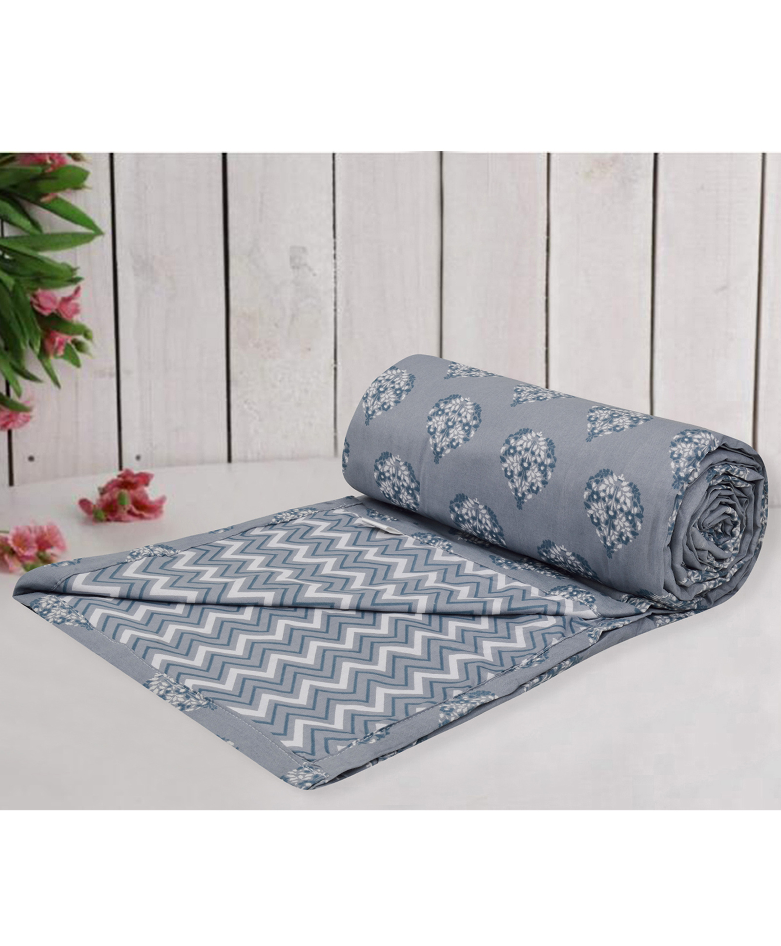 Trance Home Linen Pure Cotton Reversible Dohar Double Bed Size AC Blanket Soft Light Weight Bed Blanket - Aurora Grey-picture-49