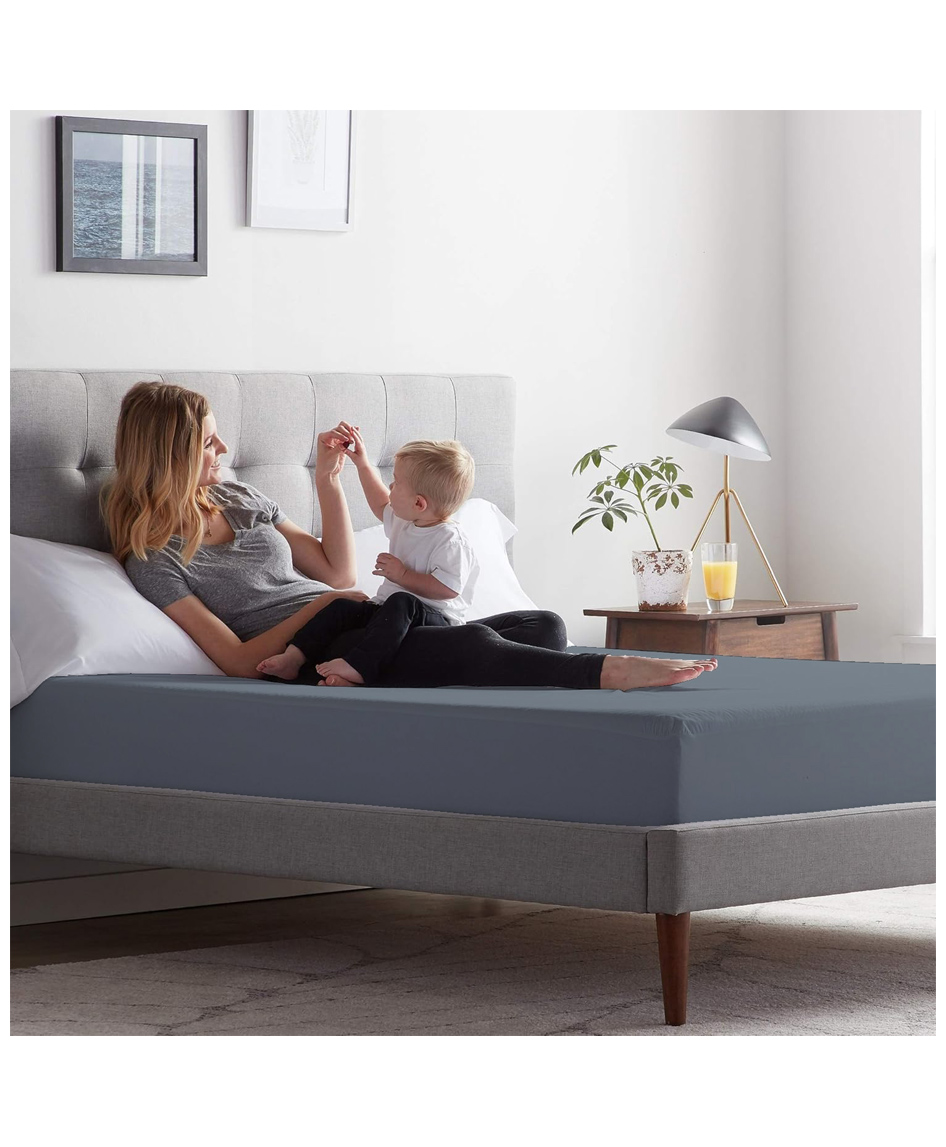 Trance Home Linen Fitted Style Waterproof Single Size Silky Bamboo Mattress Protector - Grey-image-24