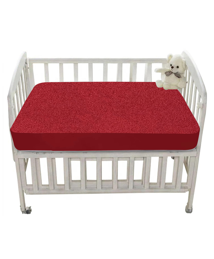 Trance Home Linen Cotton Terry Waterproof Crib Protector | Baby Mattress / Bed Protector (28x52 Inch,Maroon)-Pack of 2-picture-40