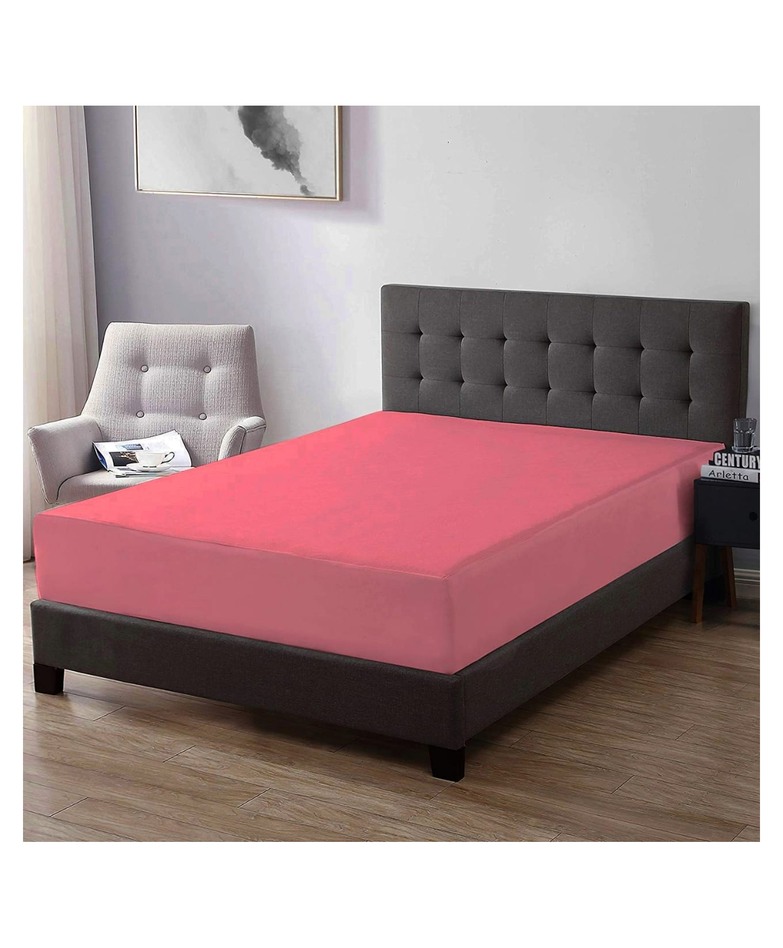 Trance Home Linen Premium 220 GSM Mattress Protector for Single Size Bed Waterproof Bed Protector  78 x 36 Inch - Pink-picture-8
