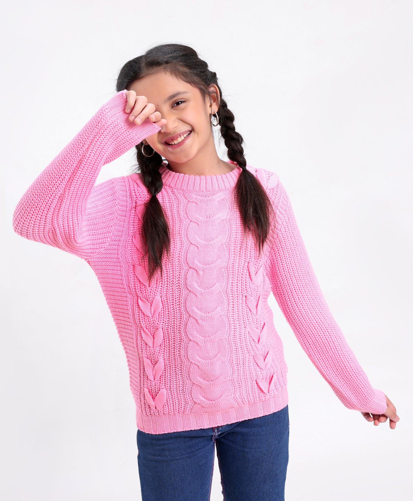 Pine Kids Full Sleeves Moderate Winter Sweater Cable Structure - Pink-image-16