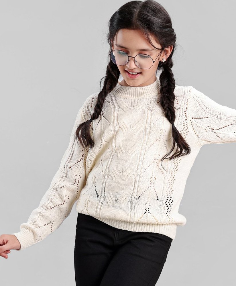 Pine Kids Full Sleeves Moderate Winter Sweater Pointle Structure - Off White-image-33