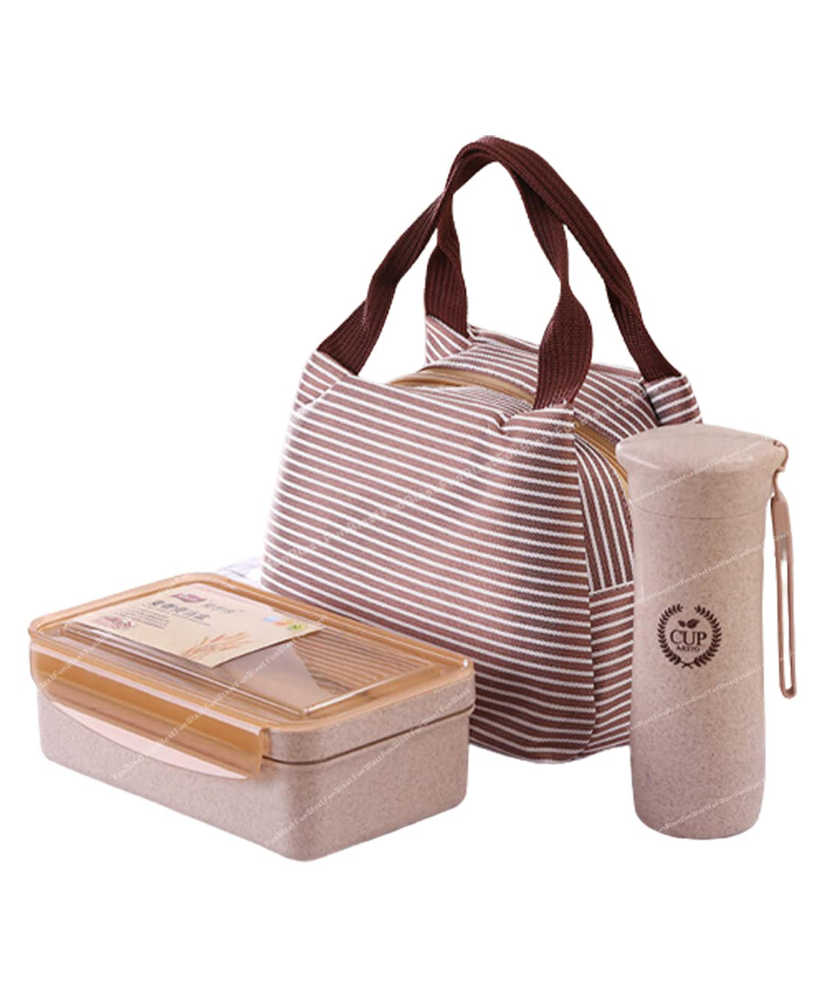 FunBlast Wheat Straw Fiber Lunch Box with Lunch Bag & Bottle - Brown-image-41