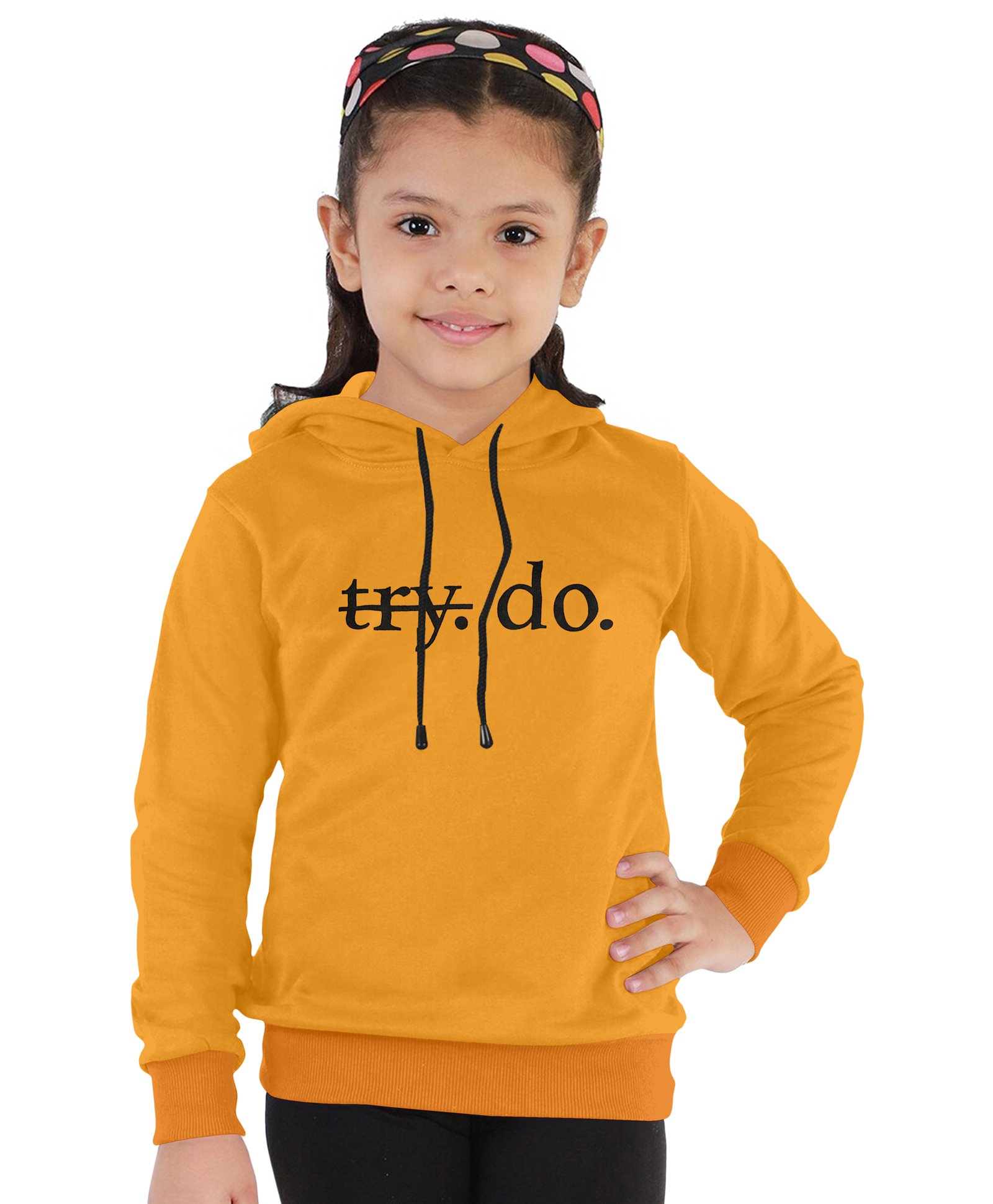 Funkrafts Full Sleeves Try Do Printed Hooded Sweatshirt - Mustard-picture-10