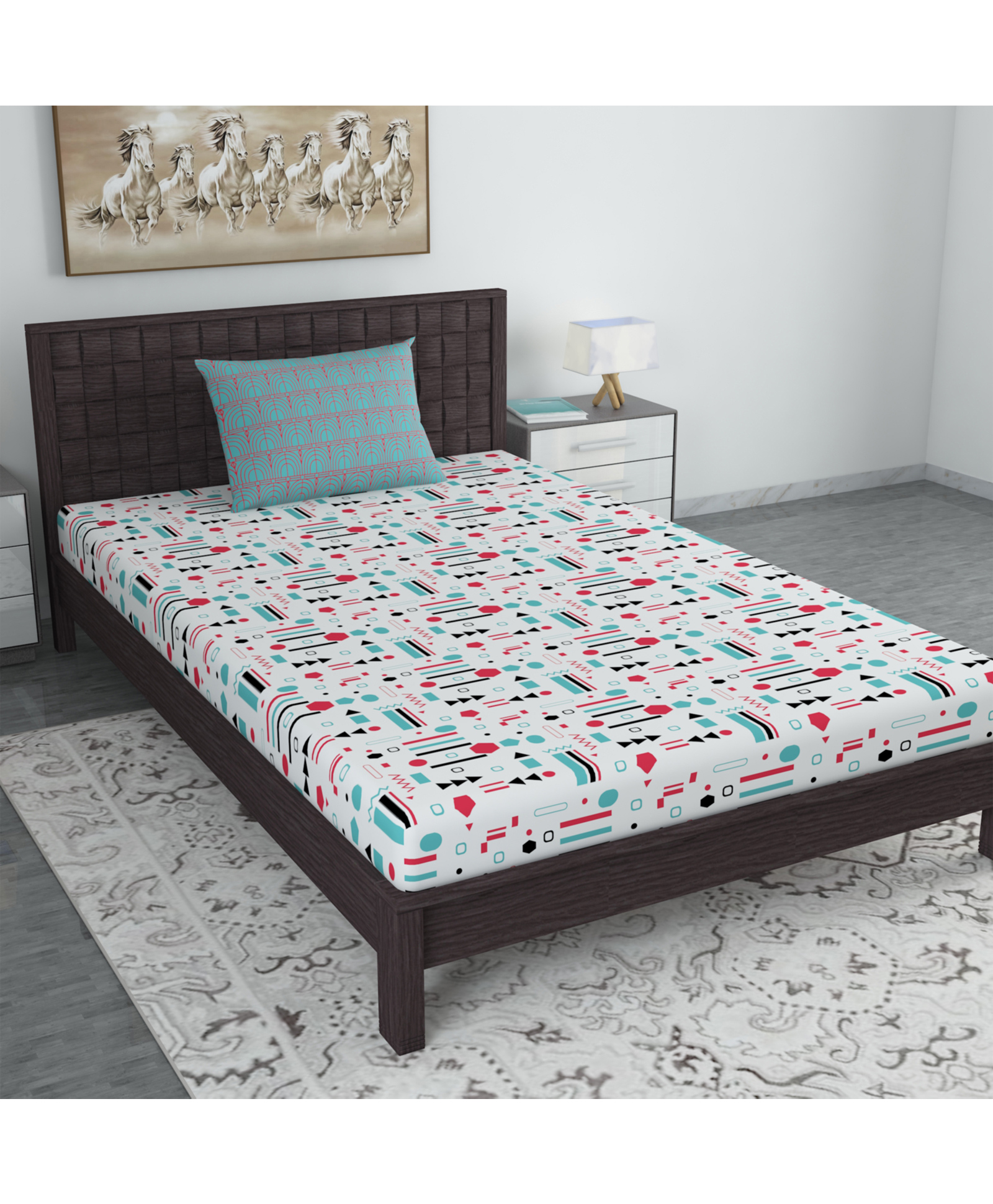 Divine Casa Floral Blend Cotton Single Bedsheet with 1 Pillow Cover - Off White & Light Orange-picture-10