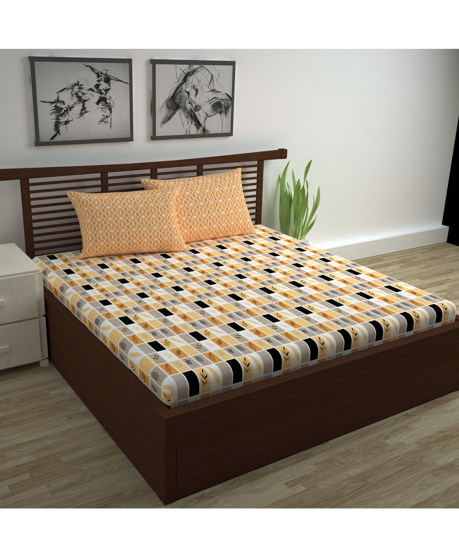 Divine Casa Floral Blend Cotton Double Bedsheet with 2 Pillow Covers - Pink & Blue-picture-27