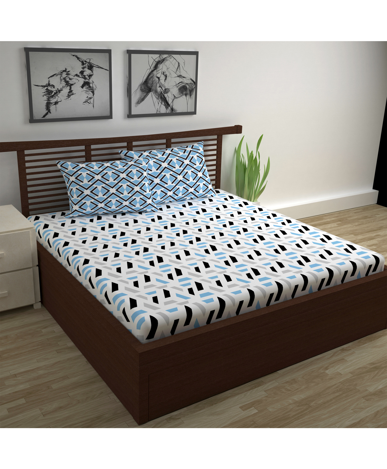 Divine Casa Floral Blend Cotton Double Bedsheet with 2 Pillow Covers - Pink & Off White-picture-26