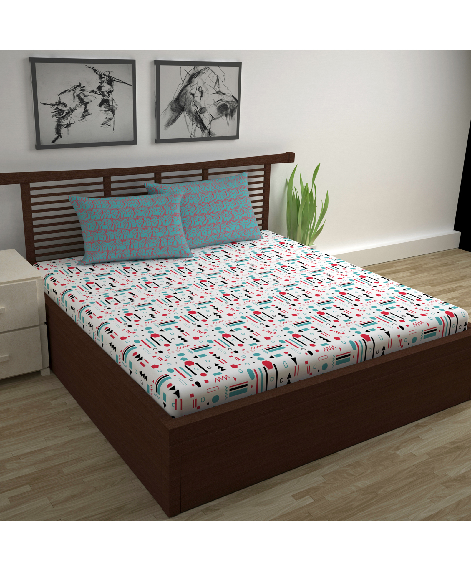 Divine Casa Floral Blend Cotton Double Bedsheet with 2 Pillow Covers - Off White & Light Orange-picture-30