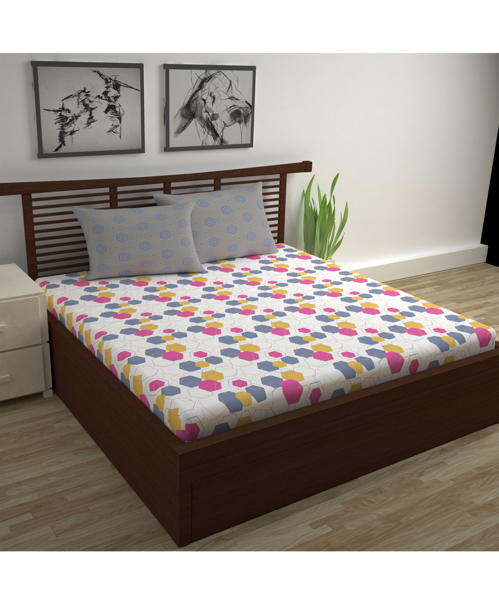 Divine Casa Floral Blend Cotton Double Bedsheet with 2 Pillow Covers - Sky Blue & Off White-picture-25