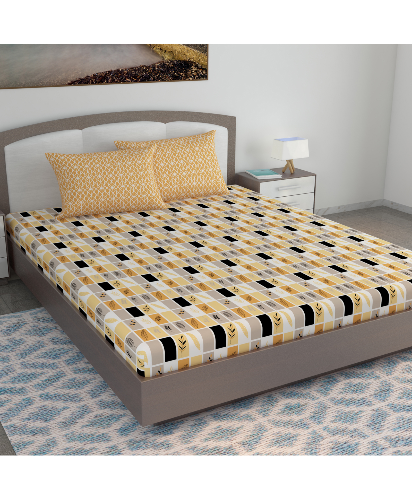 Divine Casa Floral Blend Cotton King Bedsheet with 2 Pillow Covers - Pink & Blue-picture-24