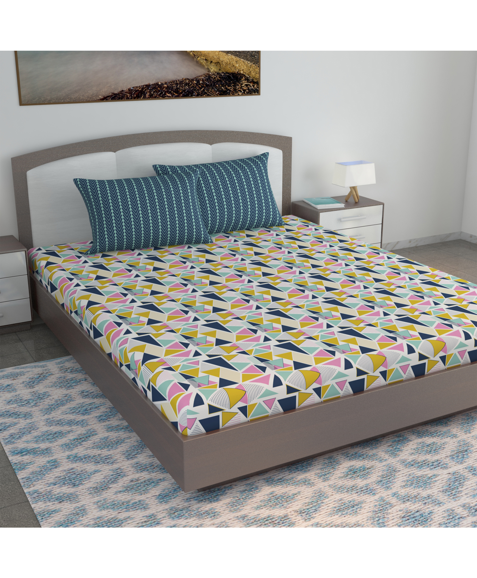 Divine Casa Floral Blend Cotton King Bedsheet with 2 Pillow Covers - Olive Green & Yellow-picture-32