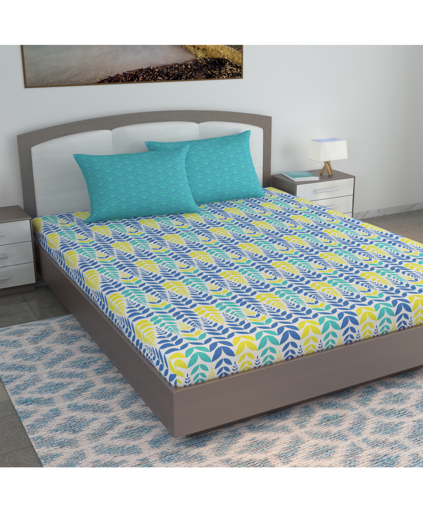 Divine Casa Geometric Blend Cotton King Bedsheet with 2 Pillow Covers - Multicolor-image-49