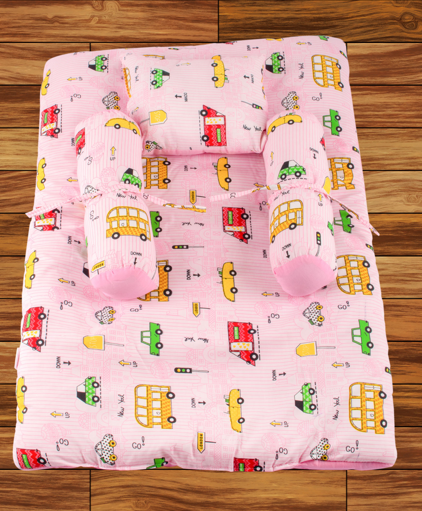Mittenbooty Baby Bolster Bed Set Bus Print-Pink-picture-15