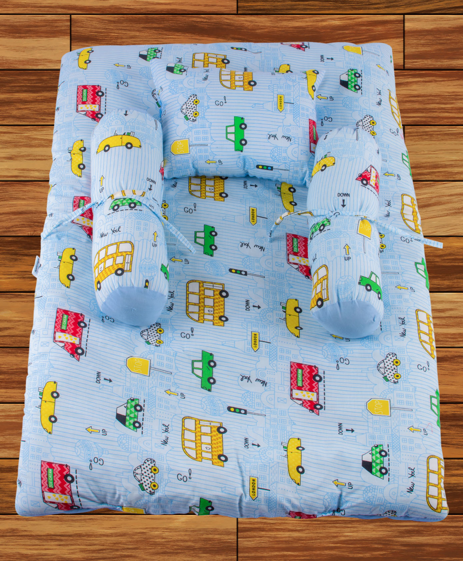 Mittenbooty Baby Bolster Bed Set Bus Print-Blue-picture-19