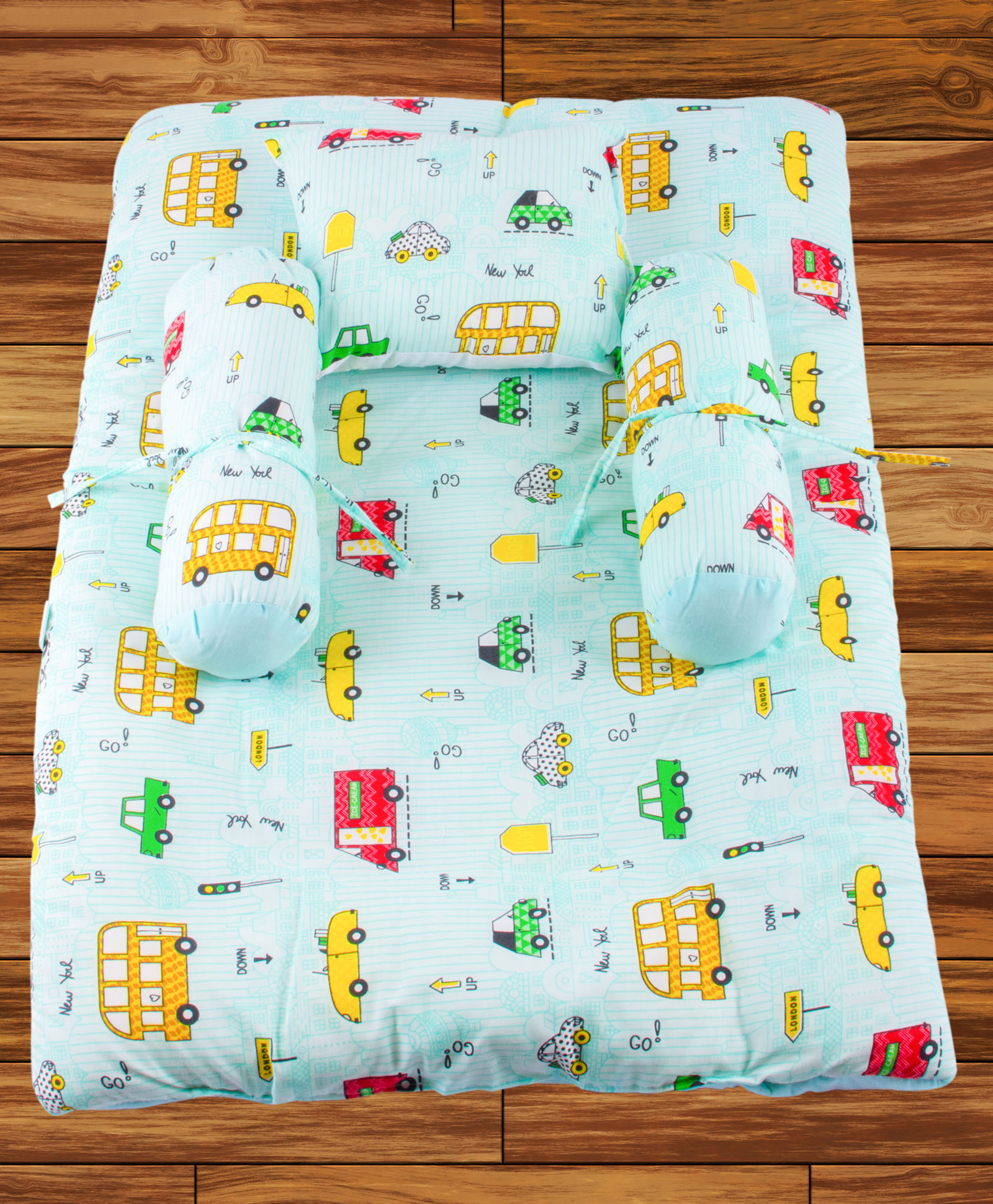 Mittenbooty Baby Bolster Bed Set Bus Print-Green-picture-13