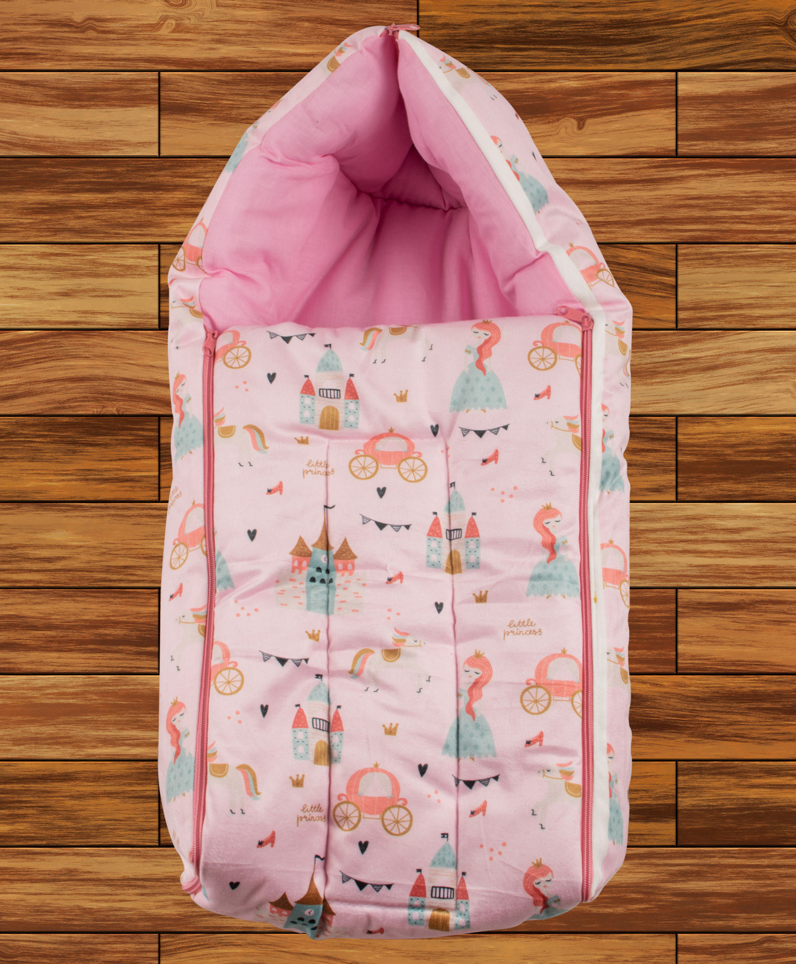 Mittenbooty Infant Baby Sleeping Bag Velvet Princess Print Pink-image-7