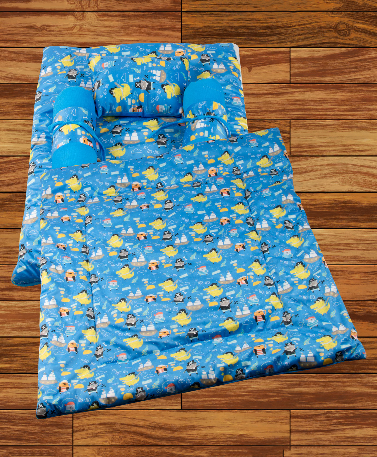 Mittenbooty Baby Quilt Bolster Bed Set Velvet Pirate Print-Blue-picture-24