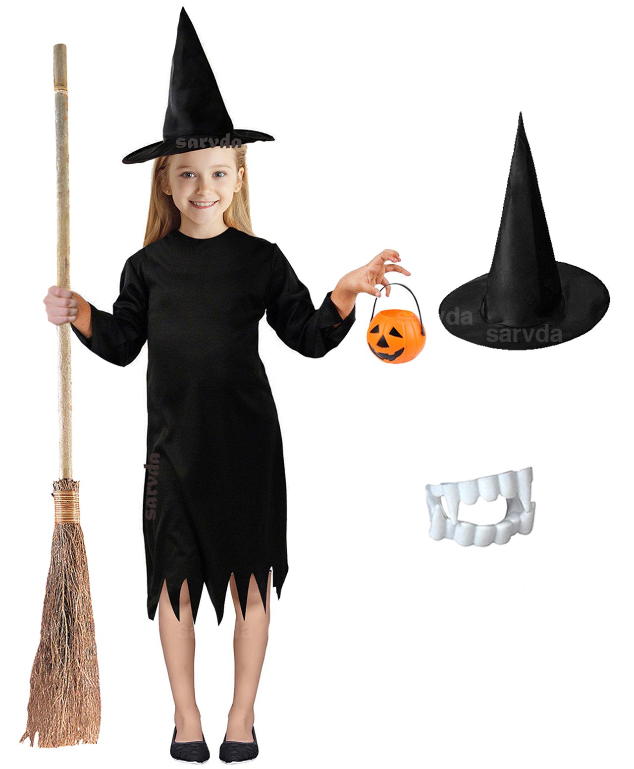 Sarvda California Horror Halloween Theme Cosplay Devil Witch Three Fourth Sleeves Costume Set - Black-image-23