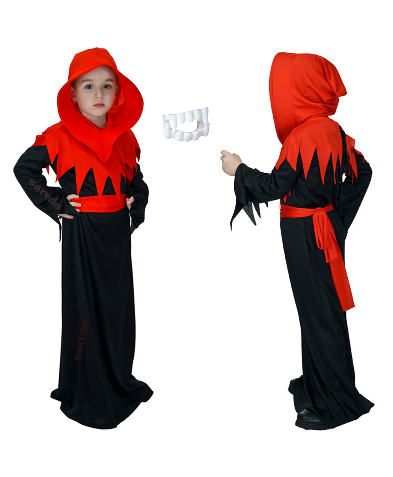 Sarvda California Horror Halloween Theme Cosplay Vampire & Dracula Full Sleeves Hooded Dress - Black