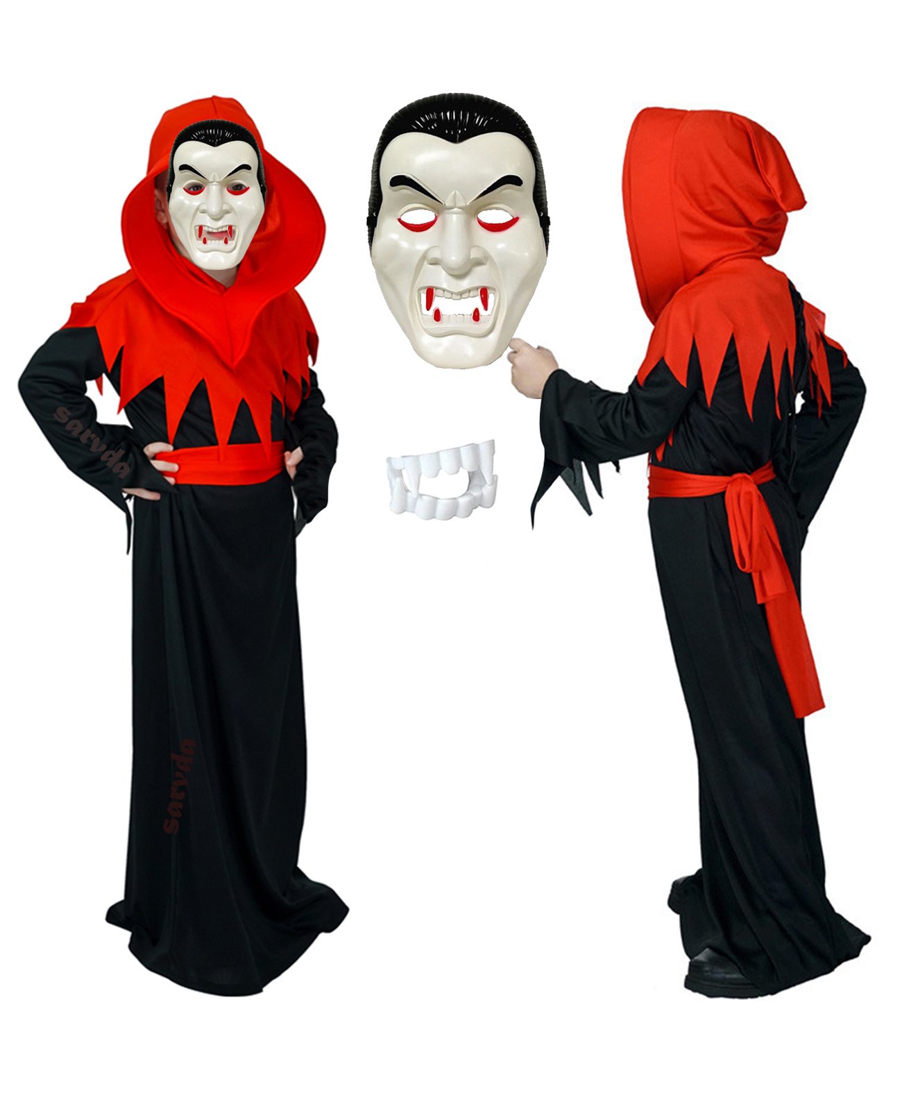 Sarvda California Horror Halloween Theme Cosplay Vampire & Dracula Full Sleeves Hooded Dress - Black-image-25