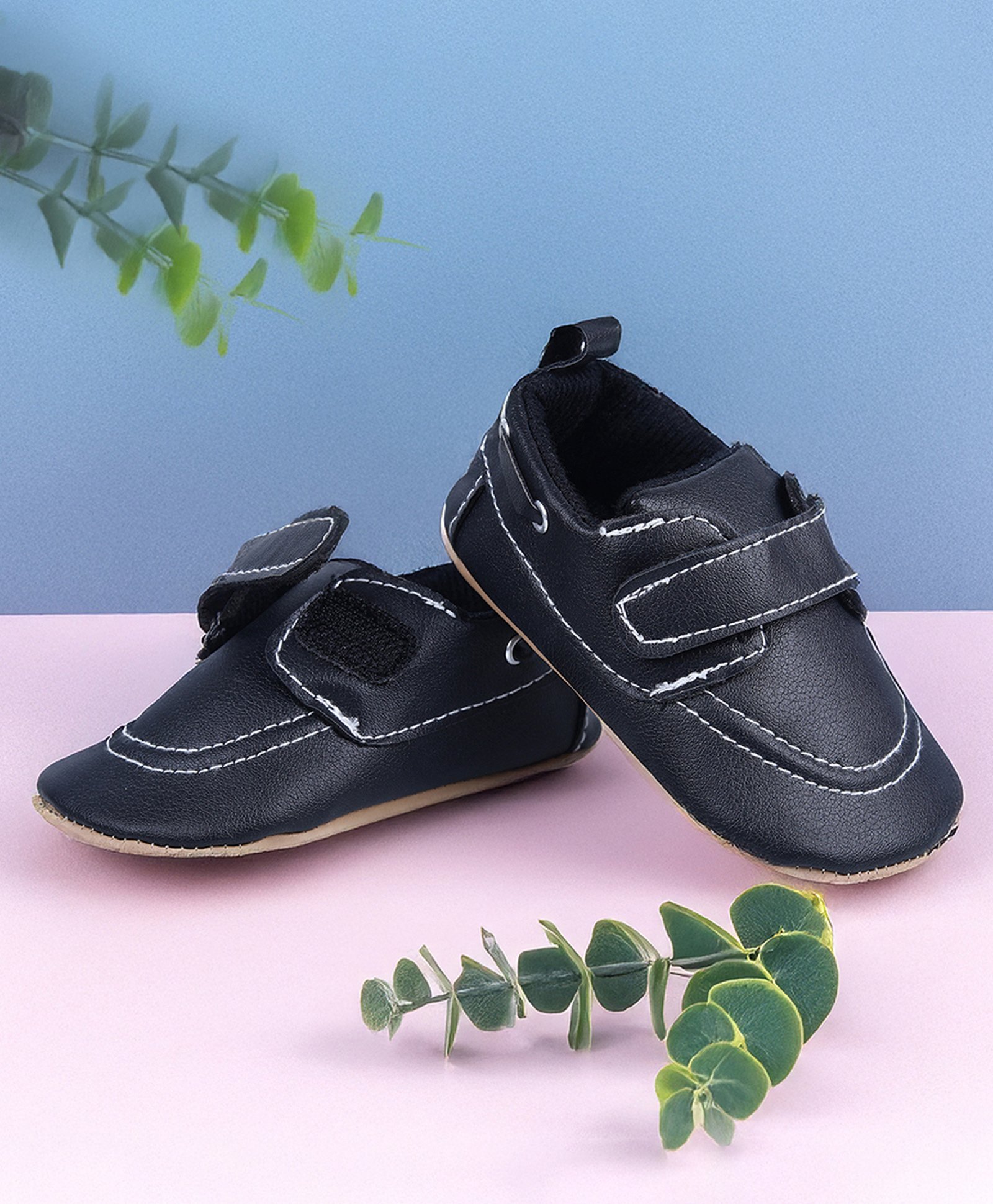 Baby Moo Solid Hookloop Leather Booties - Black-picture-32
