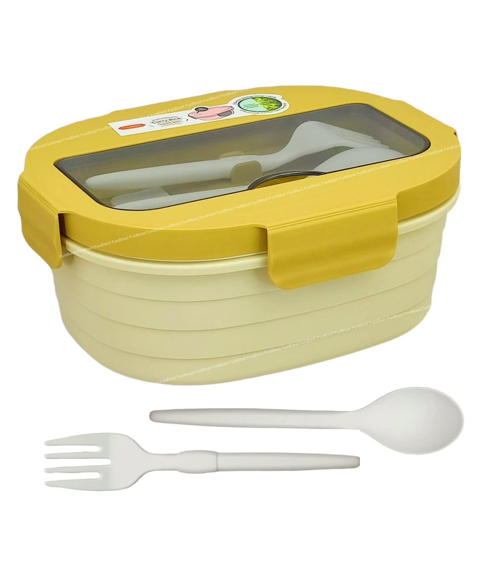 FunBlast Plastic Lunch Box with Spoon  - Beige-picture-39