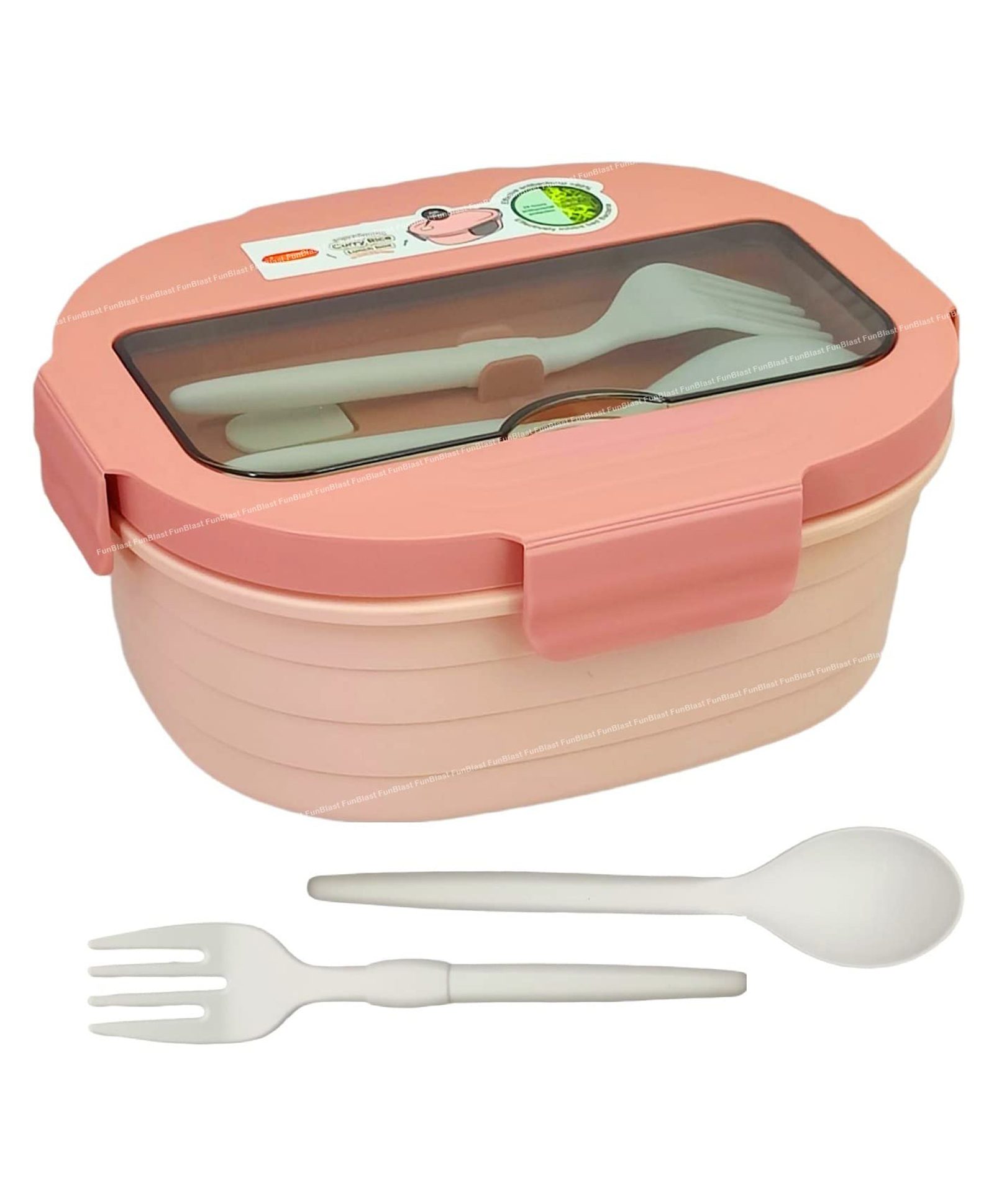 FunBlast Plastic Lunch Box with Spoon  - Pink-picture-25