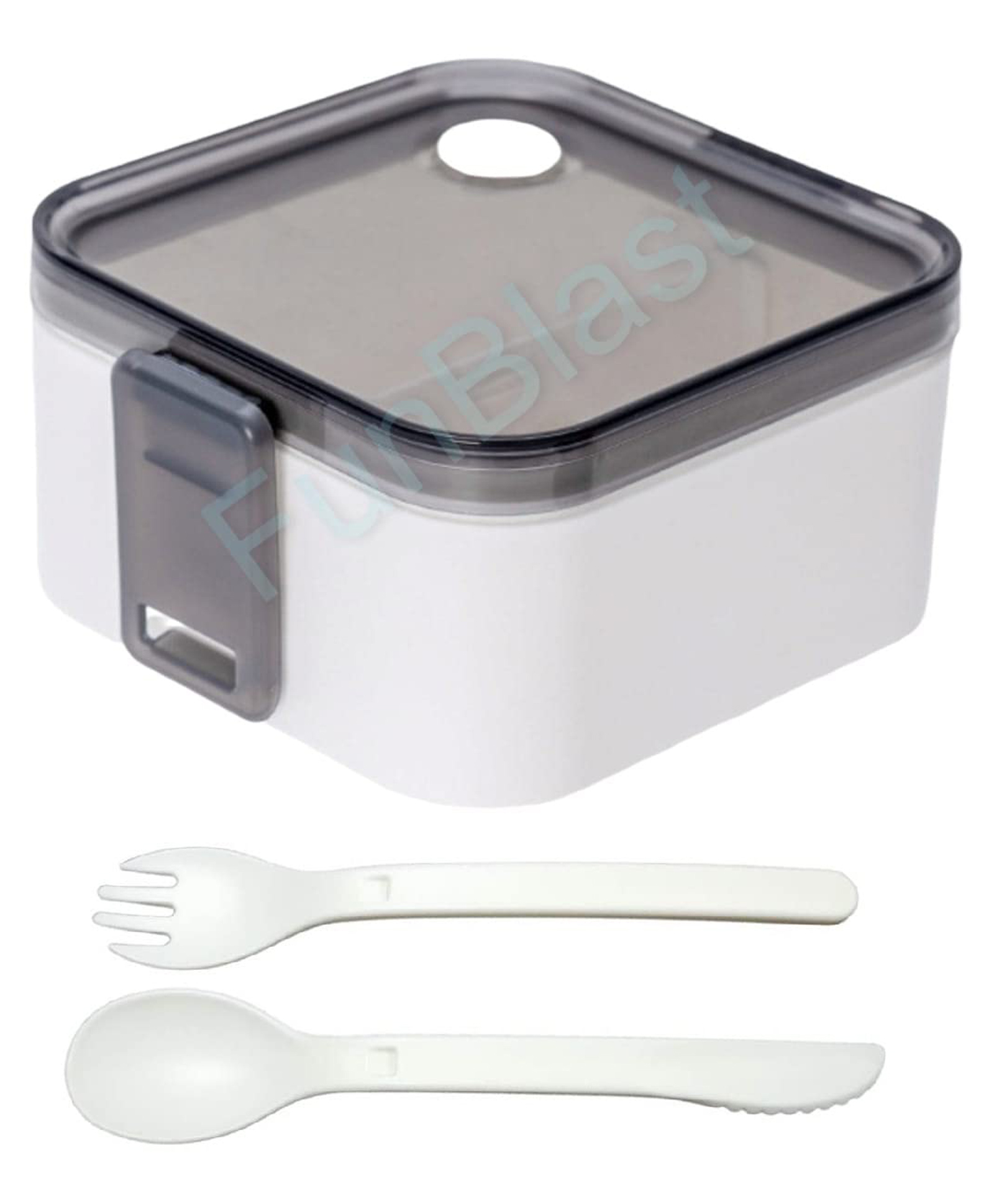 FunBlast Plastic Lunch Box with Spoon & Fork  - White-image-9