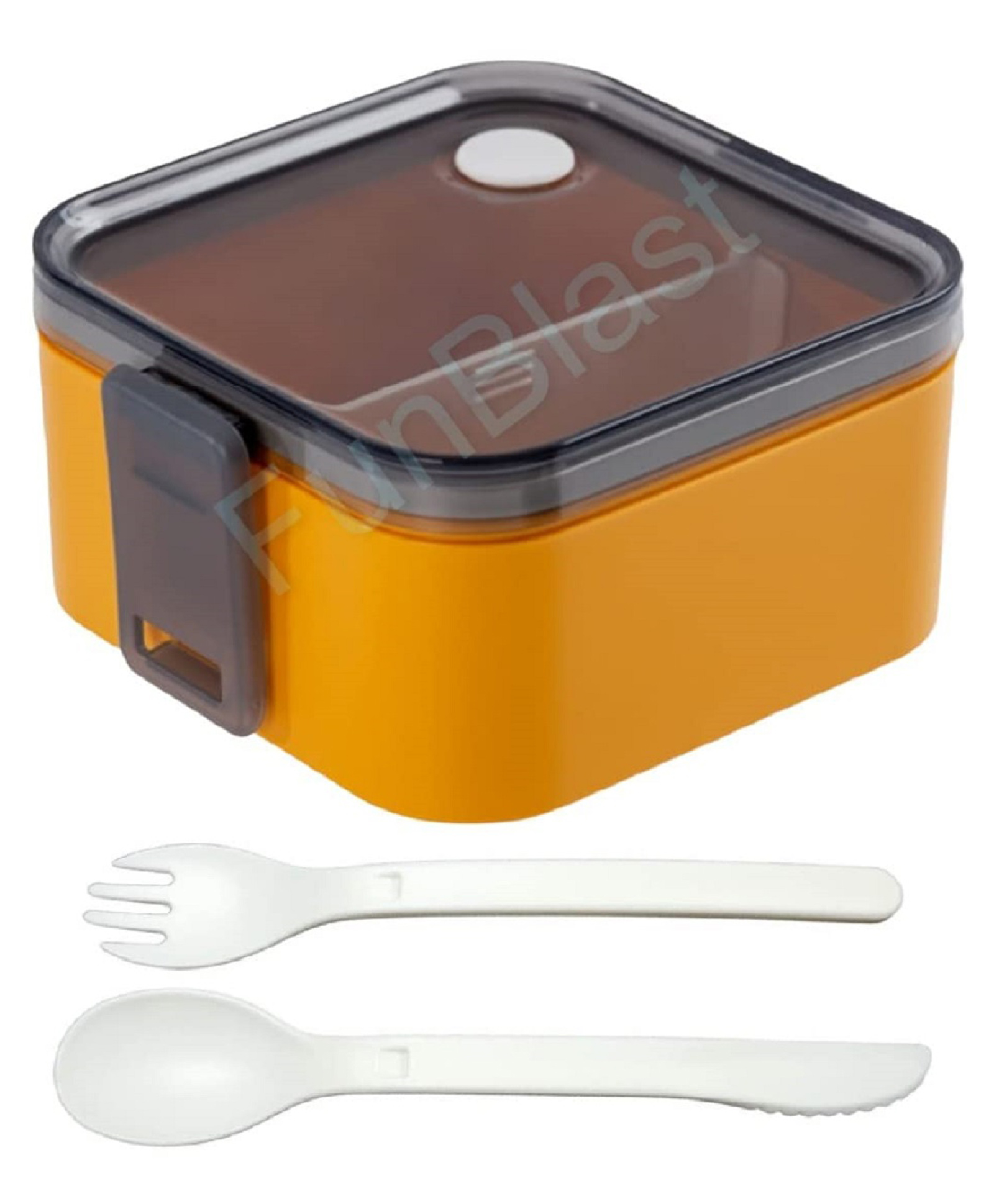 FunBlast Plastic Lunch Box with Spoon & Fork  - Yellow-picture-10