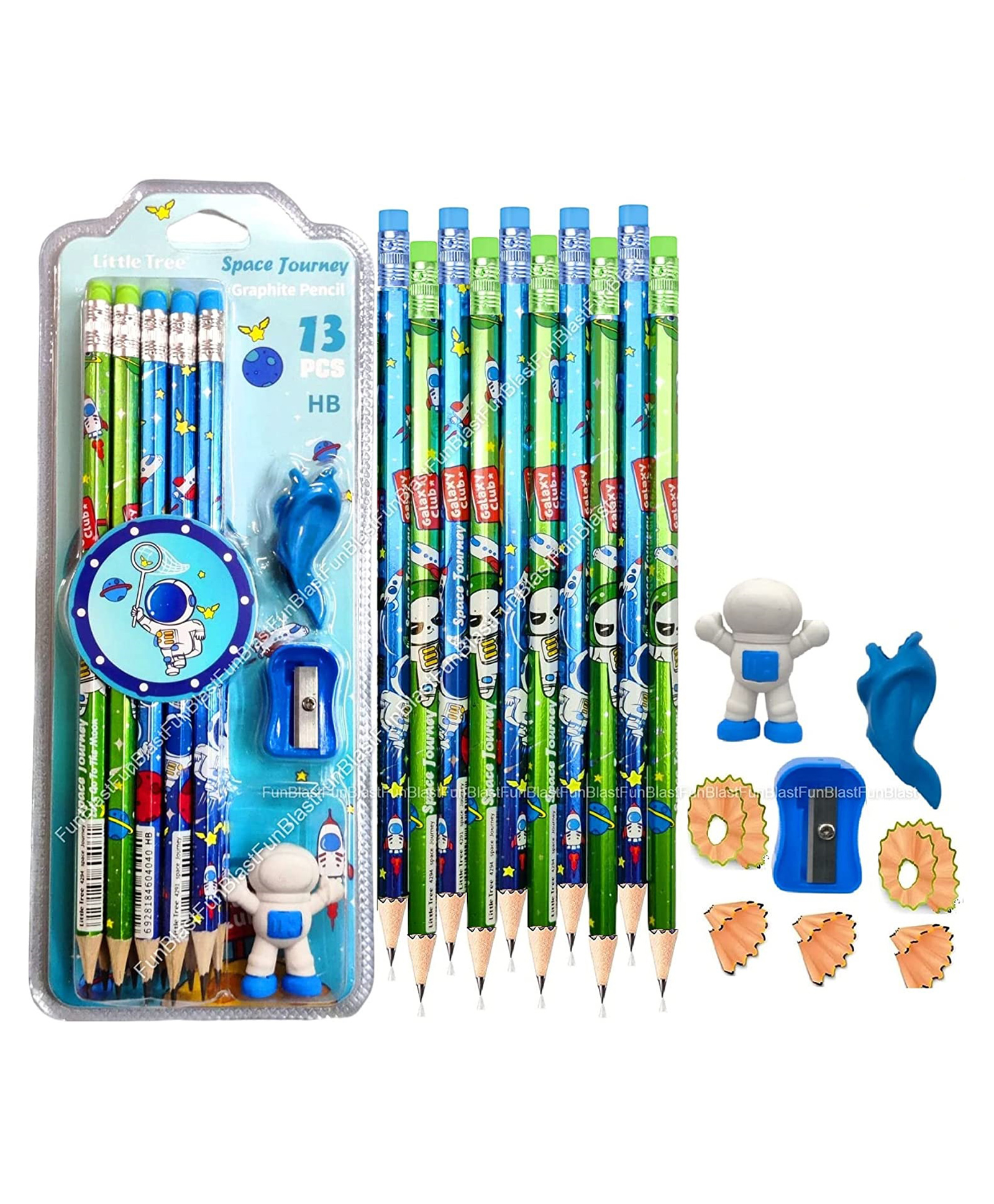 FunBlast Space Pencil Set with Sharpener Erasers and Pencil Cap - Multicolor-image-11