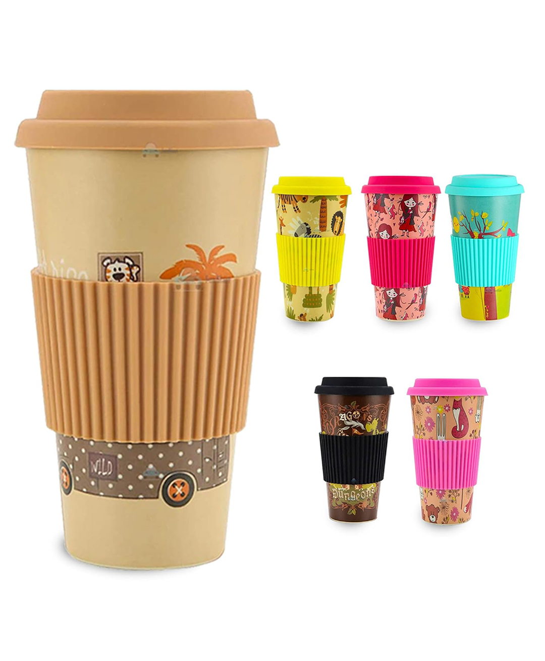 FunBlast Cartoon Design Bamboo Fiber Coffee Mug with Lid  1 Pc Random Color & Print-image-16