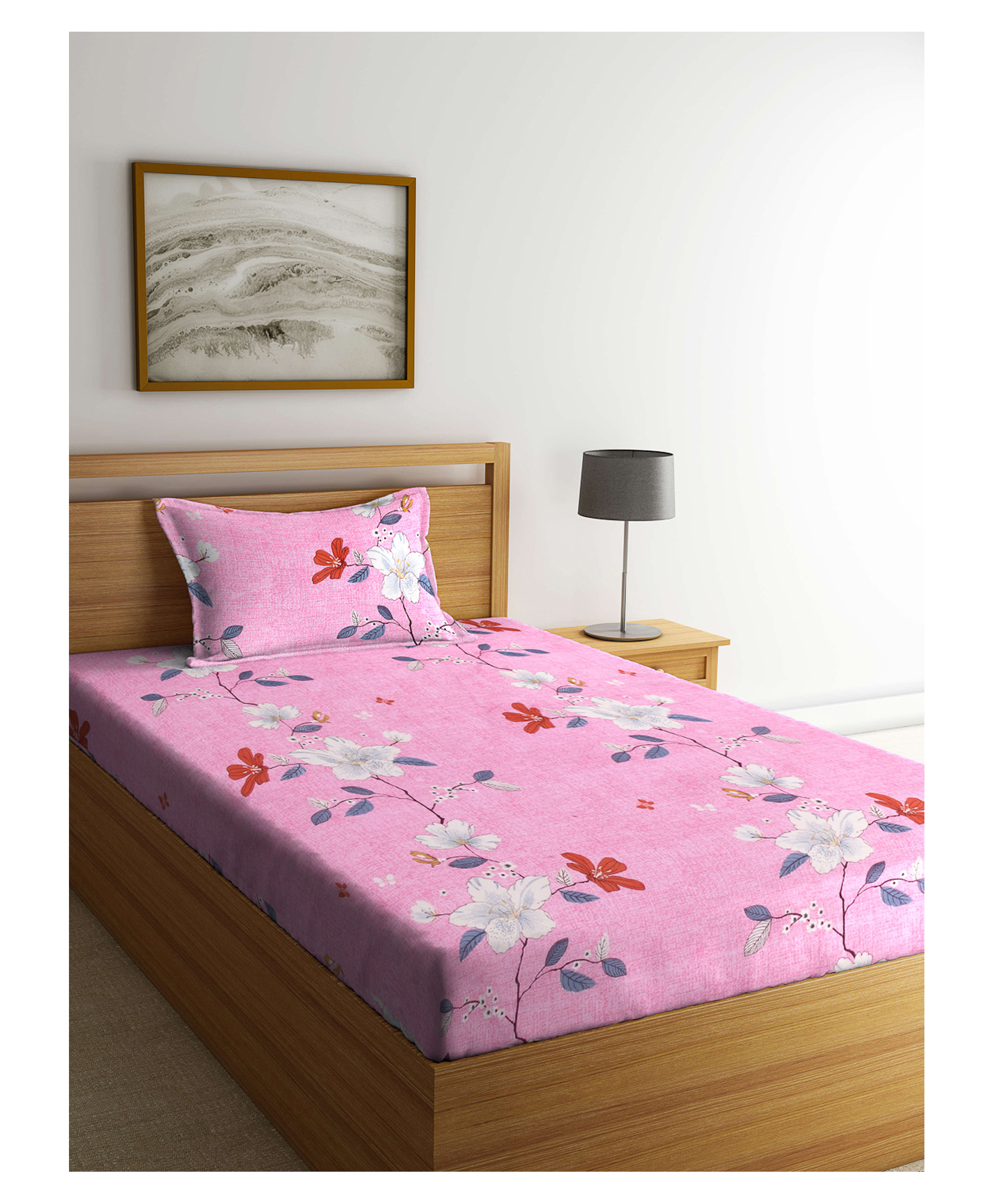 arrabi Arrabbi Single Bed Cotton Bedsheet and Pillow Cover - Pink-picture-23