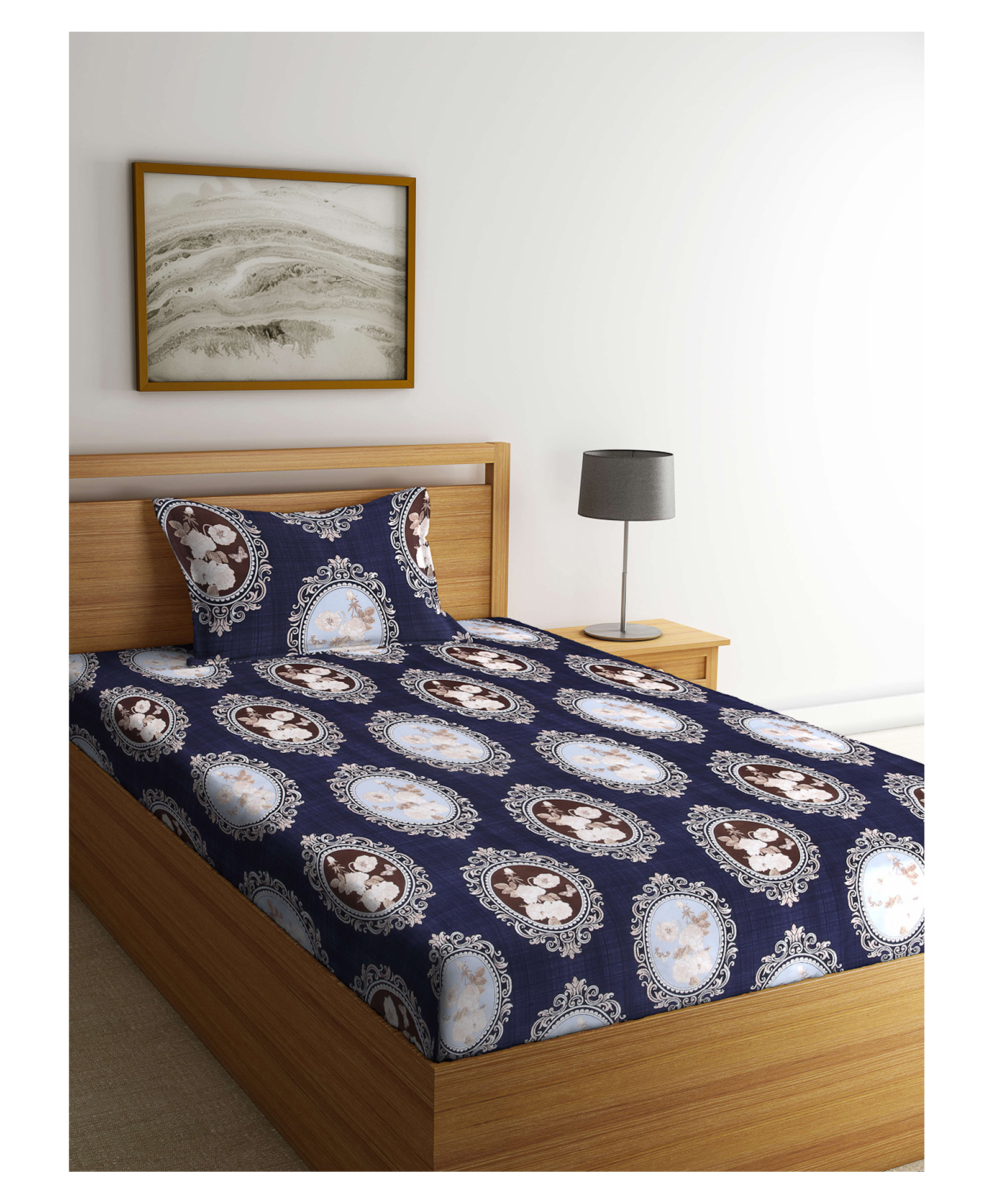 arrabi Arrabbi Single Bed Cotton Bedsheet and Pillow Cover - Blue-picture-24