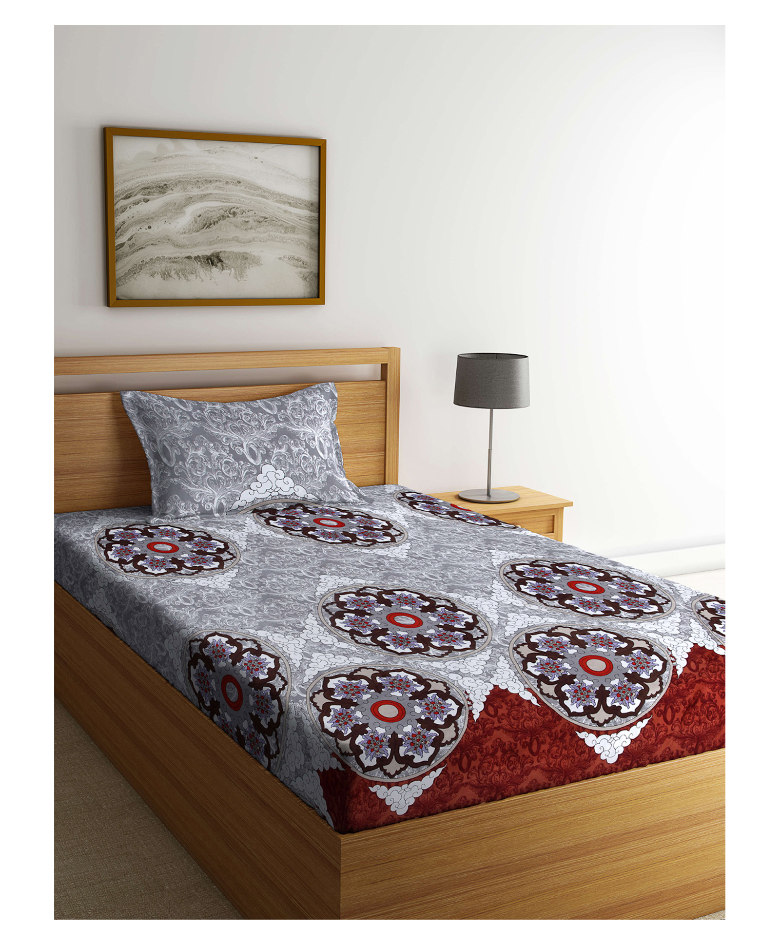 arrabi Arrabbi Single Bed Cotton Bedsheet and Pillow Cover - Grey-picture-25