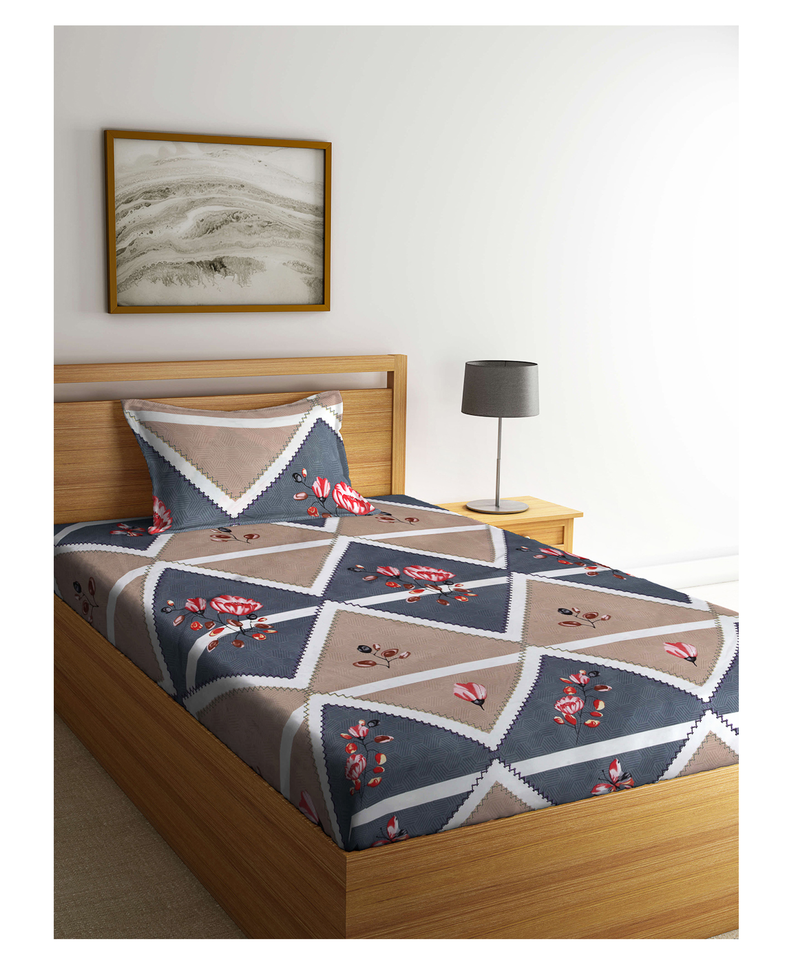 arrabi Arrabbi Single Bed Cotton Bedsheet and Pillow Cover - Brown-picture-26