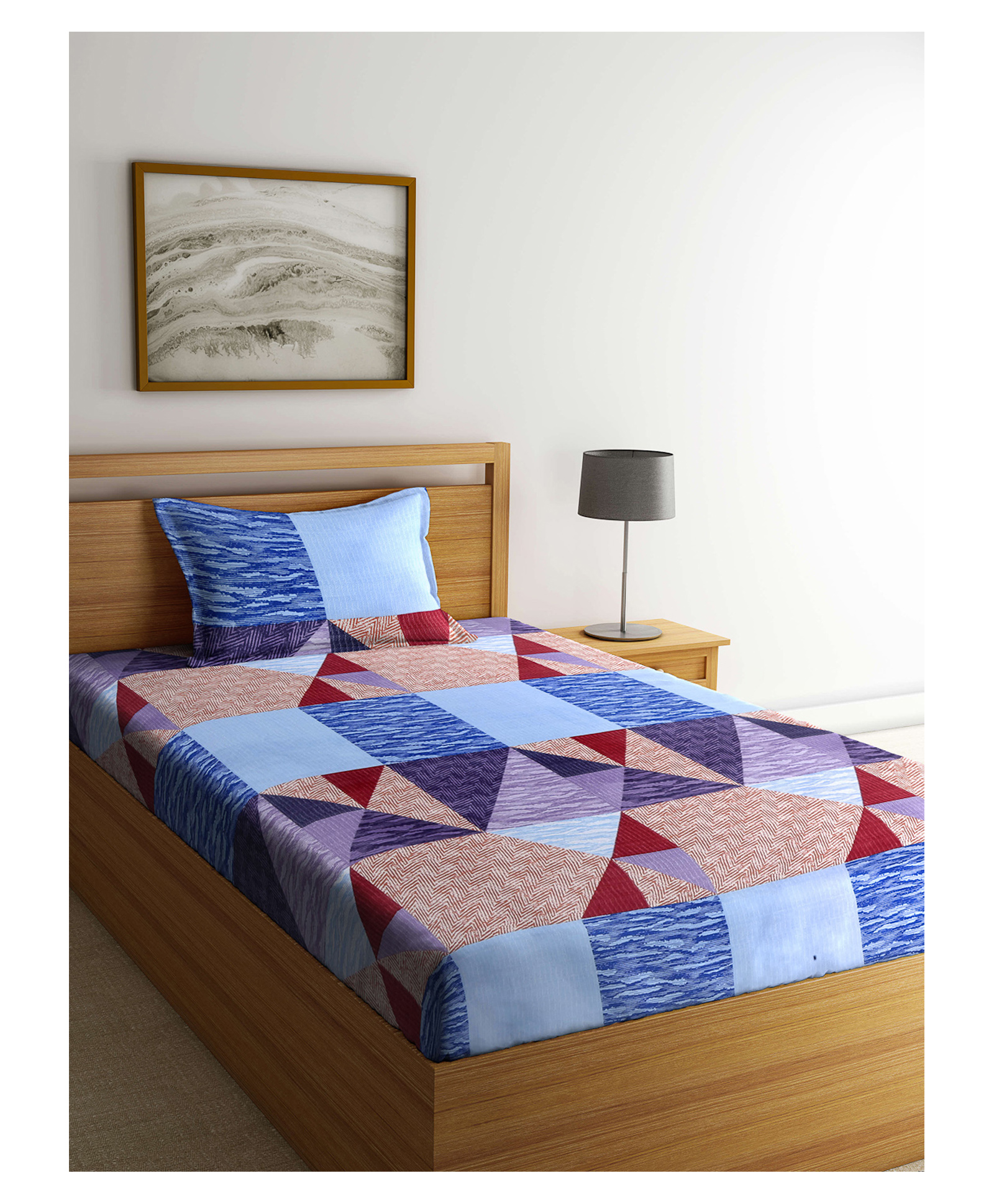 Arrabi Single Bed Cotton Blend Single Bedsheet and Pillow Cover - Multi-image-42