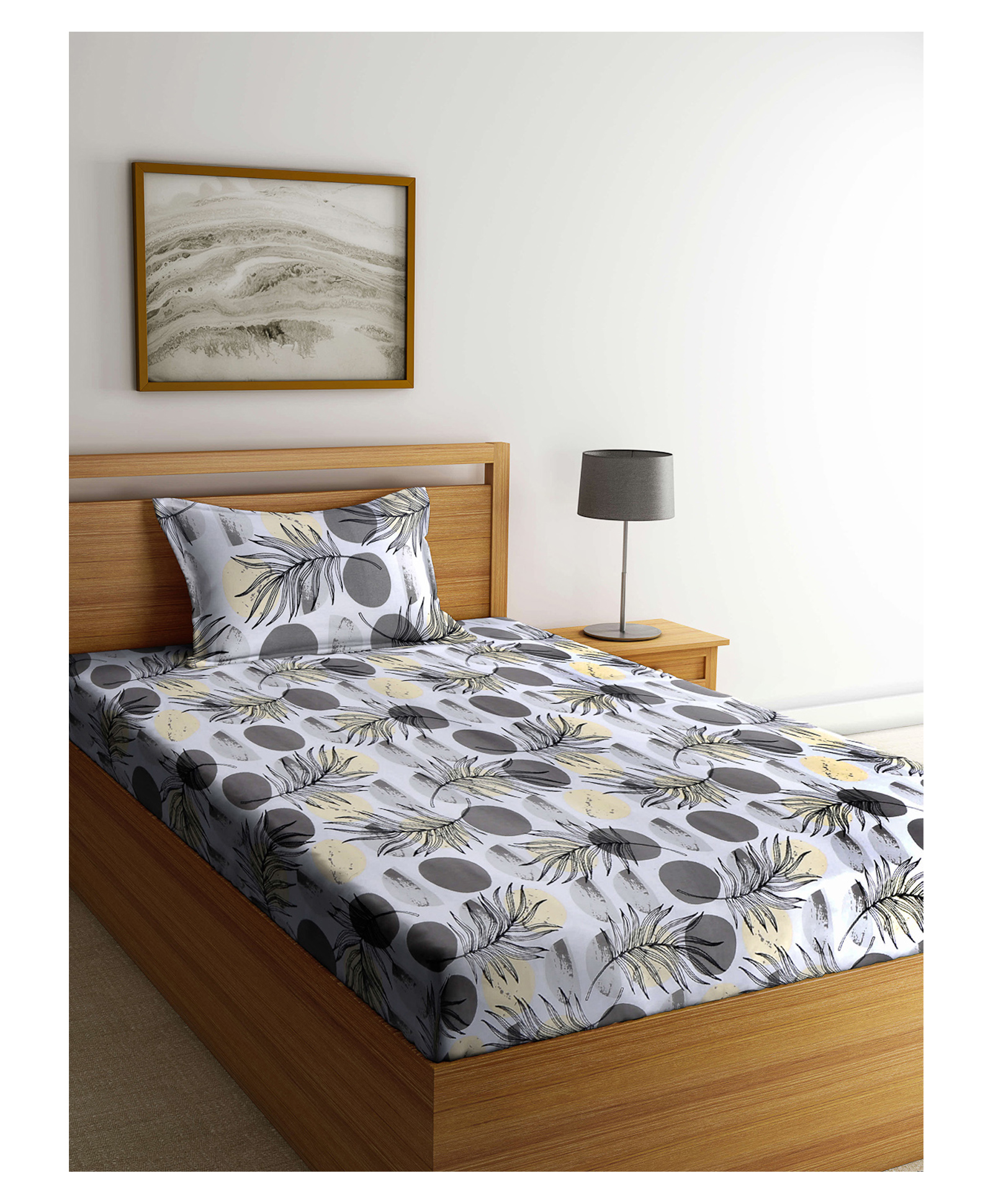 Arrabi Single Bed Cotton Bedsheet and Pillow Cover - Grey-picture-32