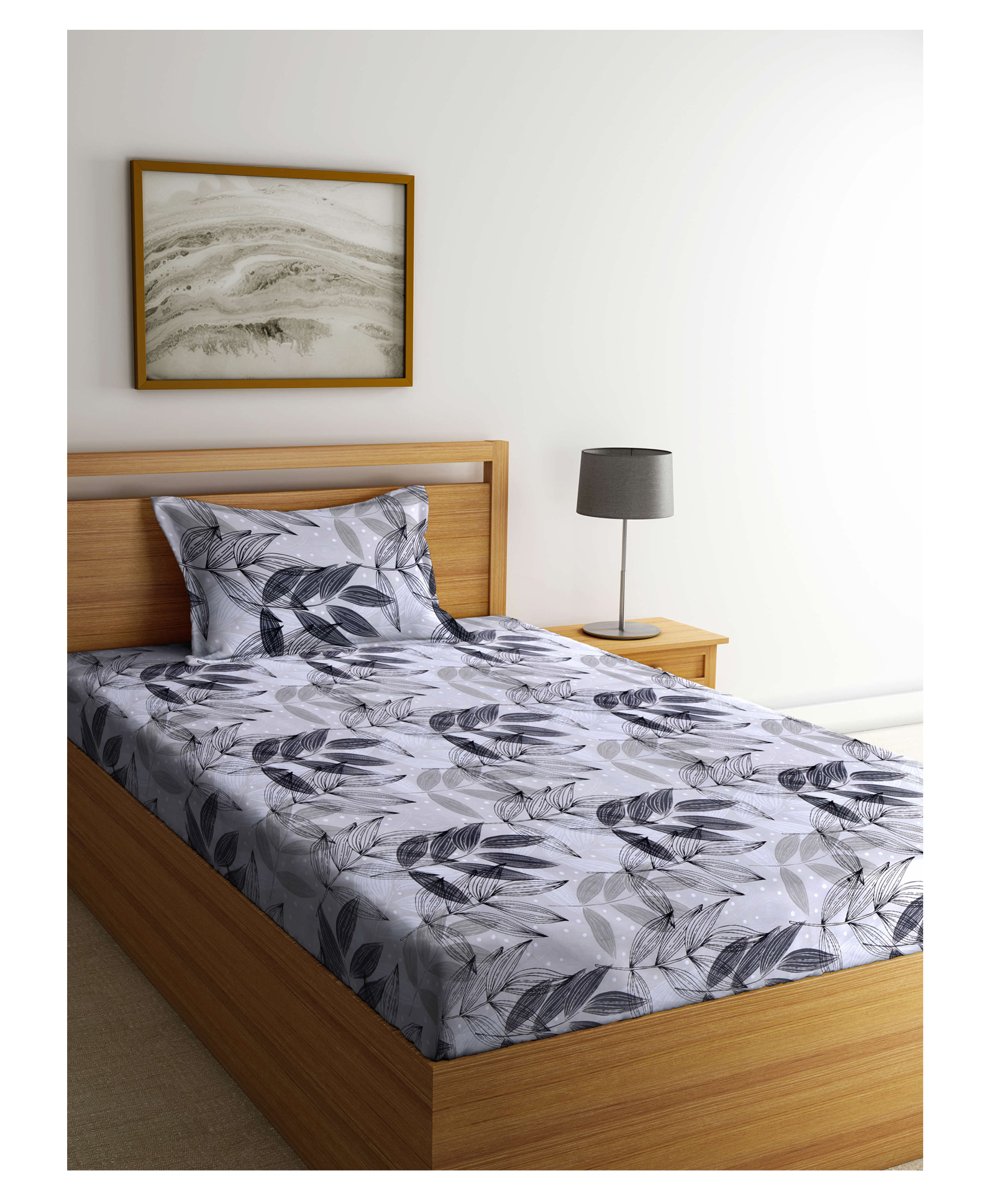 Arrabi Single Bed Cotton Bedsheet and Pillow Cover - Grey-picture-33