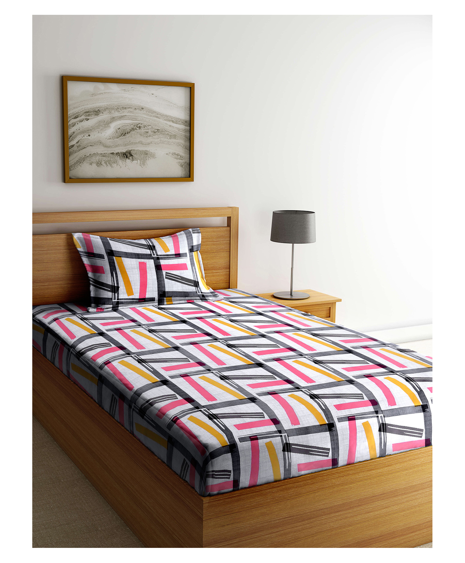 Arrabi Single Bed Cotton Bedsheet and Pillow Cover - Multicolor-picture-35