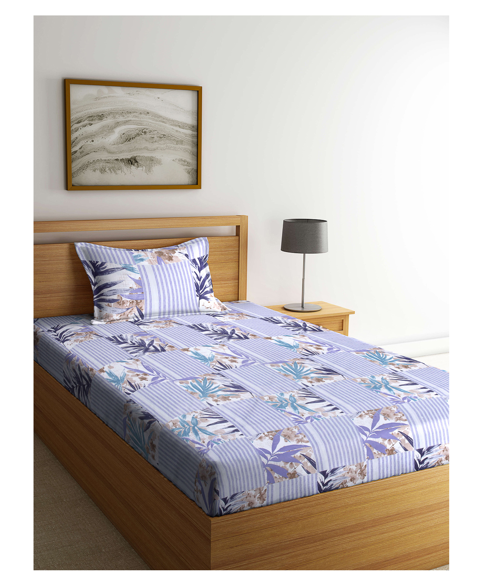 Arrabi Single Bed Cotton Bedsheet and Pillow Cover  White-picture-36