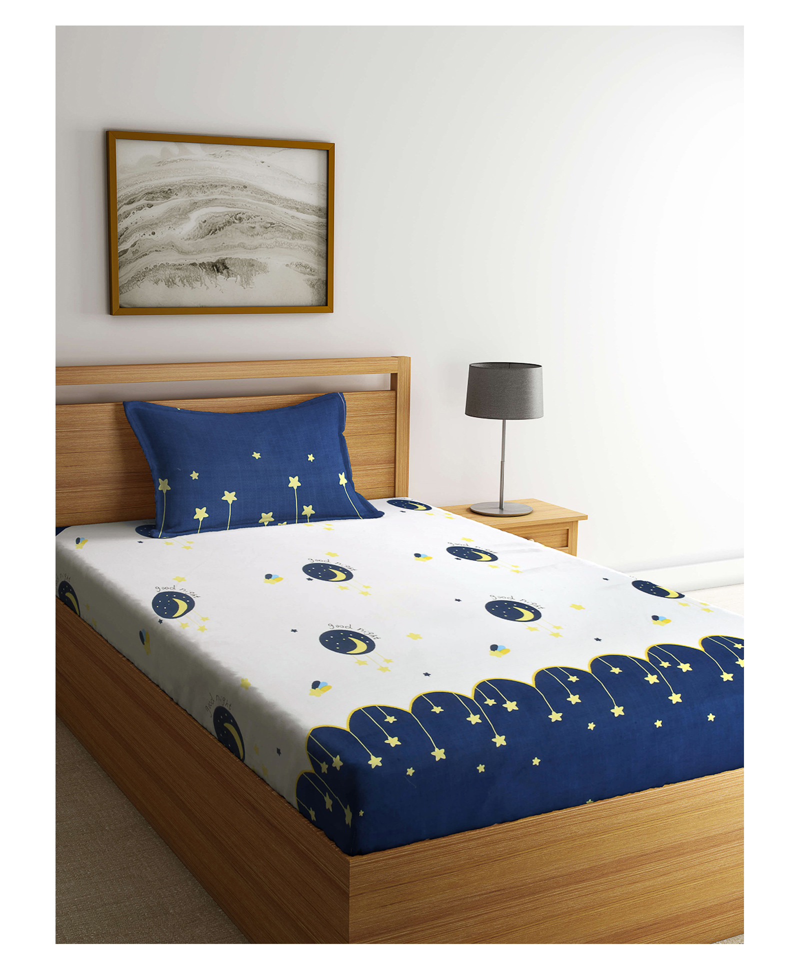 Arrabi Single Bed Cotton Single Bedsheet and Pillow Cover - Blue-picture-31