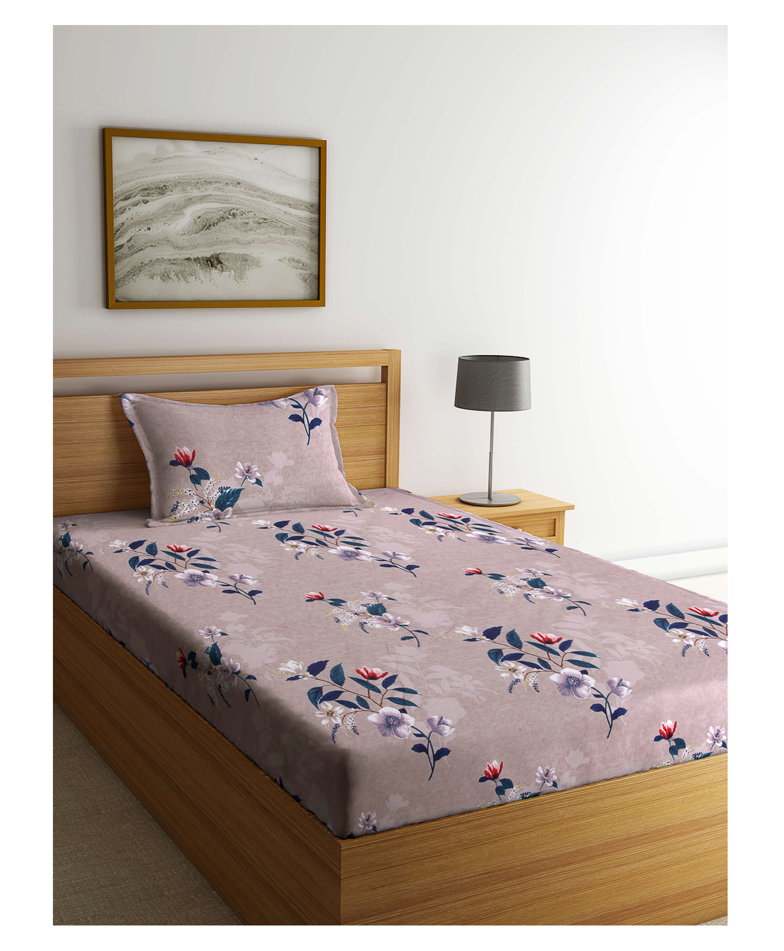 Arrabi Single Bed Cotton Bedsheet and Pillow Cover  Brown-picture-37