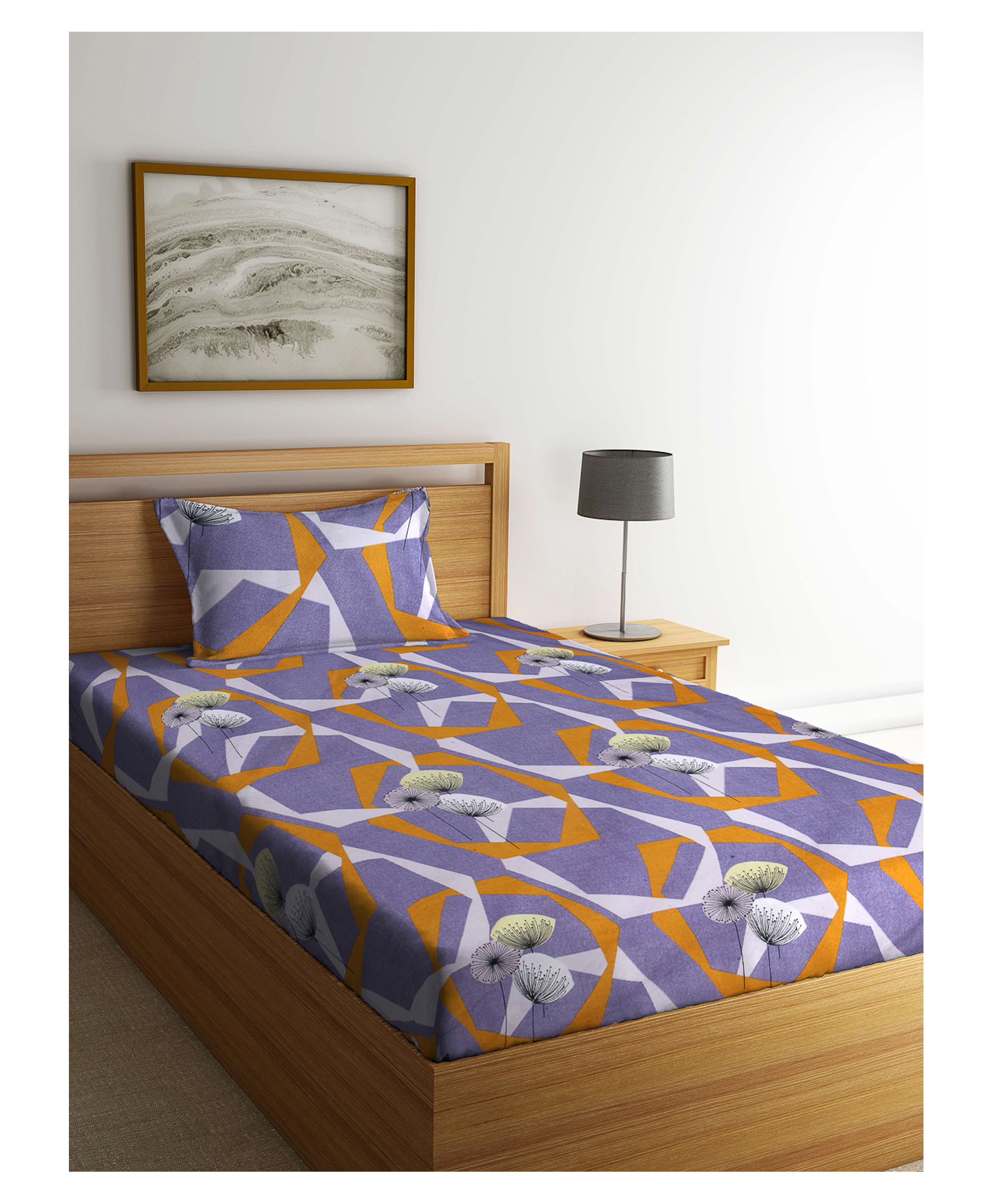 Arrabi Single Bed Cotton Bedsheet and Pillow Cover  Purple-picture-13