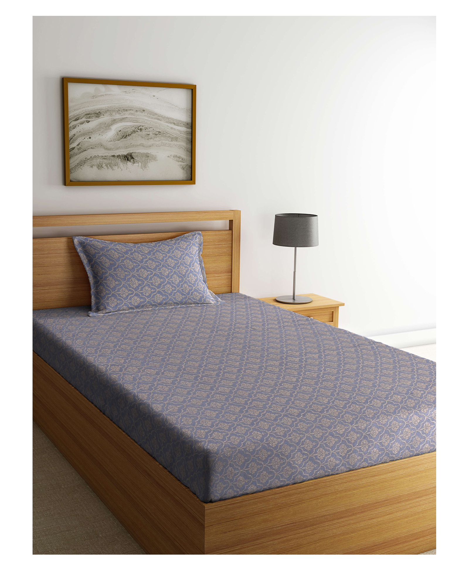 Arrabi Single Bed Cotton Bedsheet and Pillow Cover  Grey-picture-40