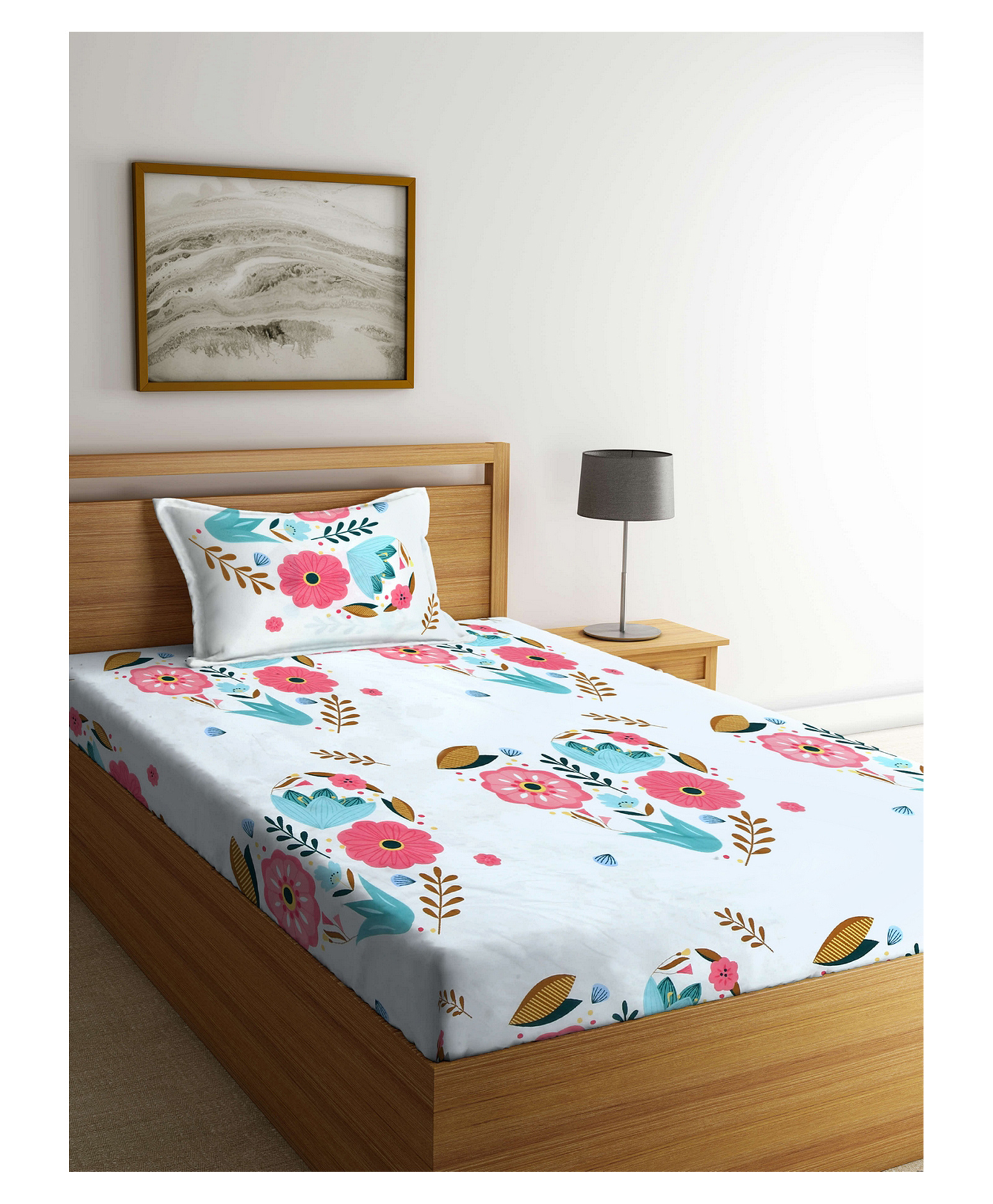 Arrabi Single Bed Cotton Bedsheet & Pillow Cover  White-picture-41