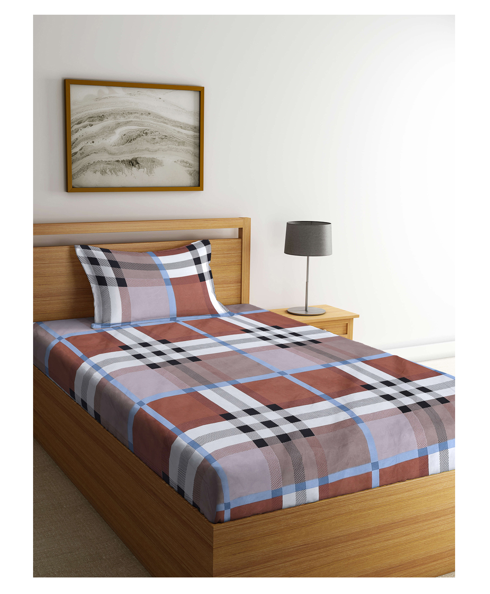 Arrabi Single Bed Cotton Bedsheet & Pillow Cover  Brown-picture-43