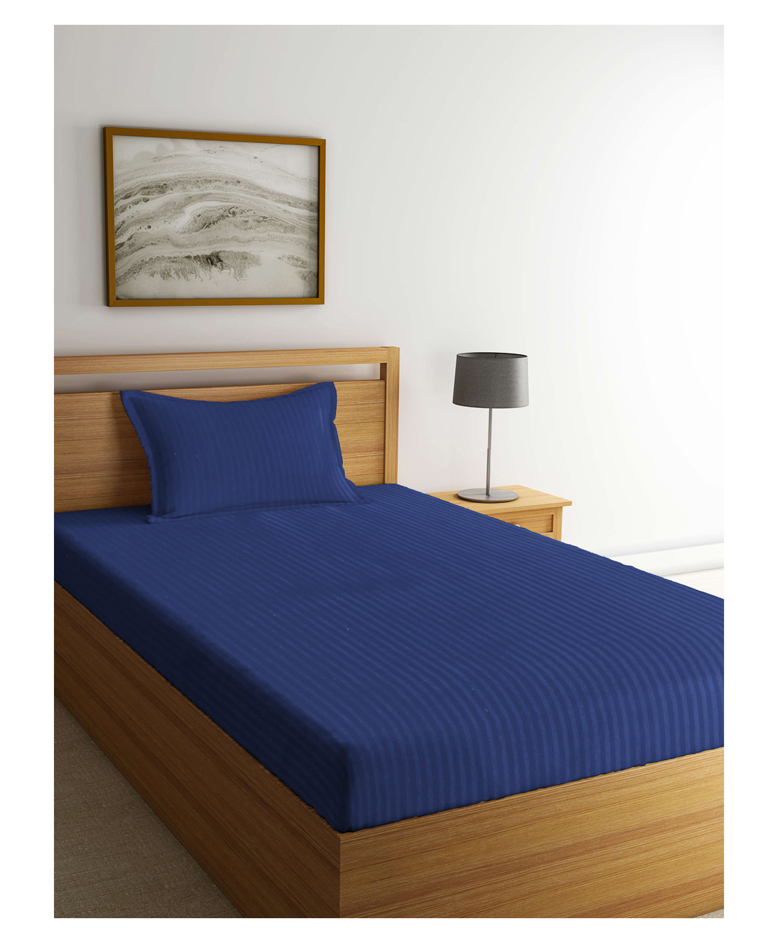 Arrabi Single Bed Cotton Blend Single Bedsheet and Pillow Cover - Blue-image-37
