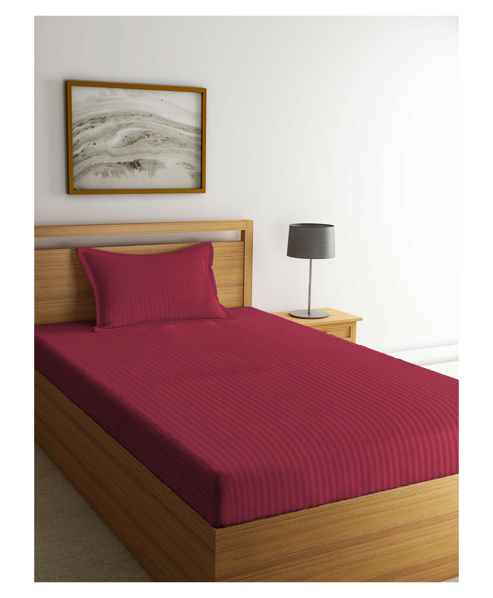 Arrabi Single Bed Cotton Blend Single Bedsheet and Pillow Cover - Red-image-38