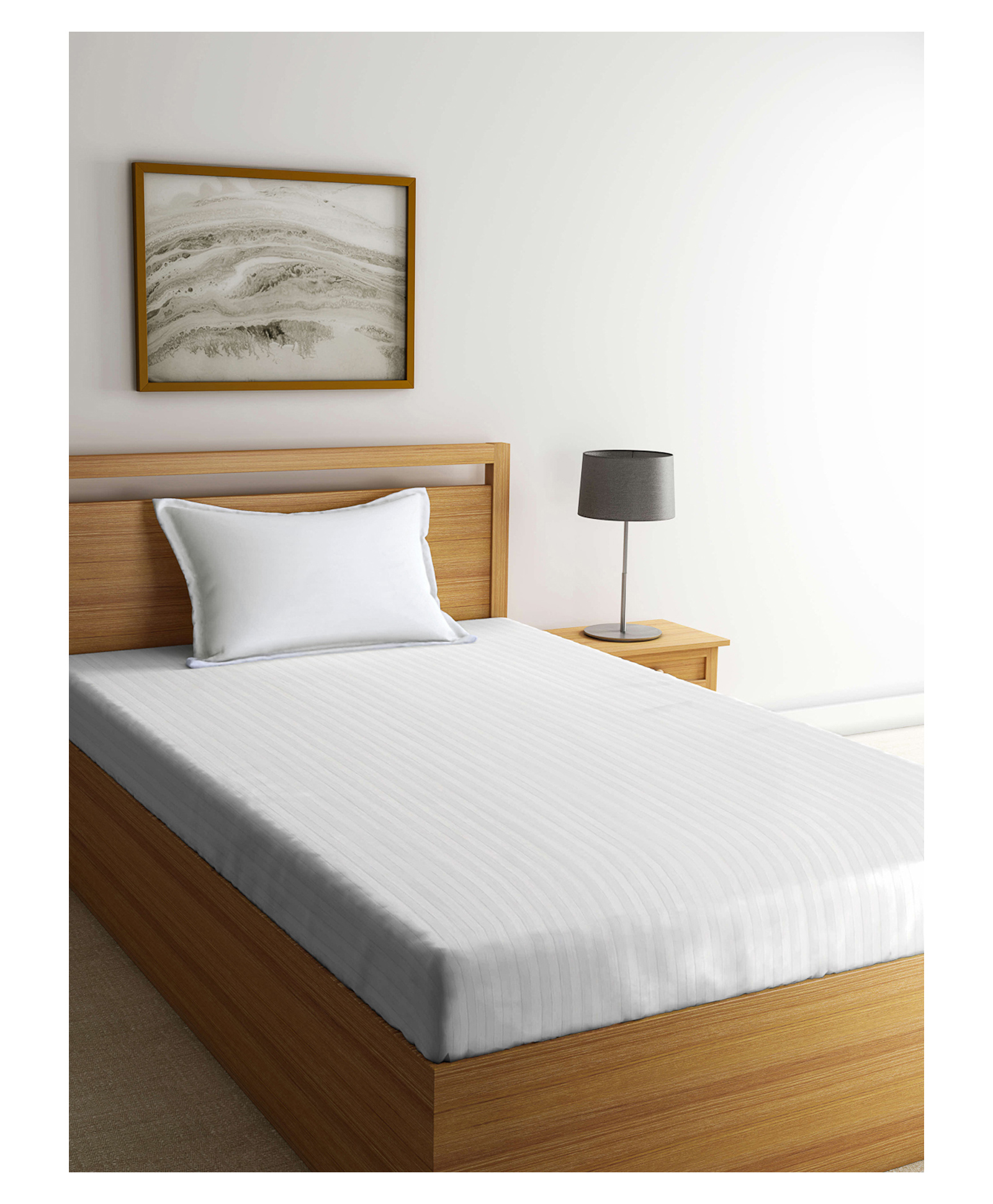 Arrabi Single Bed Cotton Blend Single Bedsheet and Pillow Cover - White-image-36