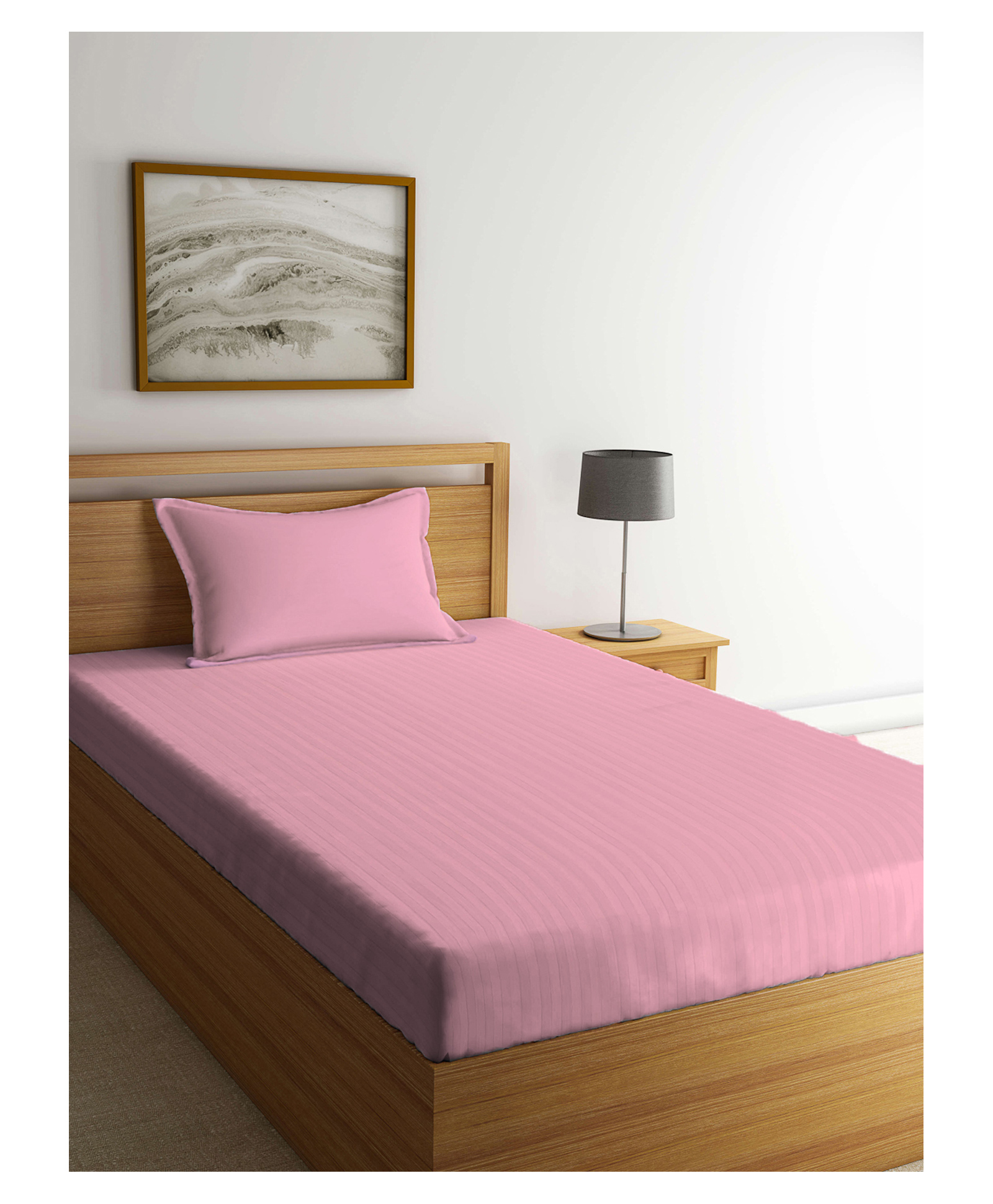 Arrabi Single Bed Cotton Blend Single Bedsheet and Pillow Cover - Pink-image-39